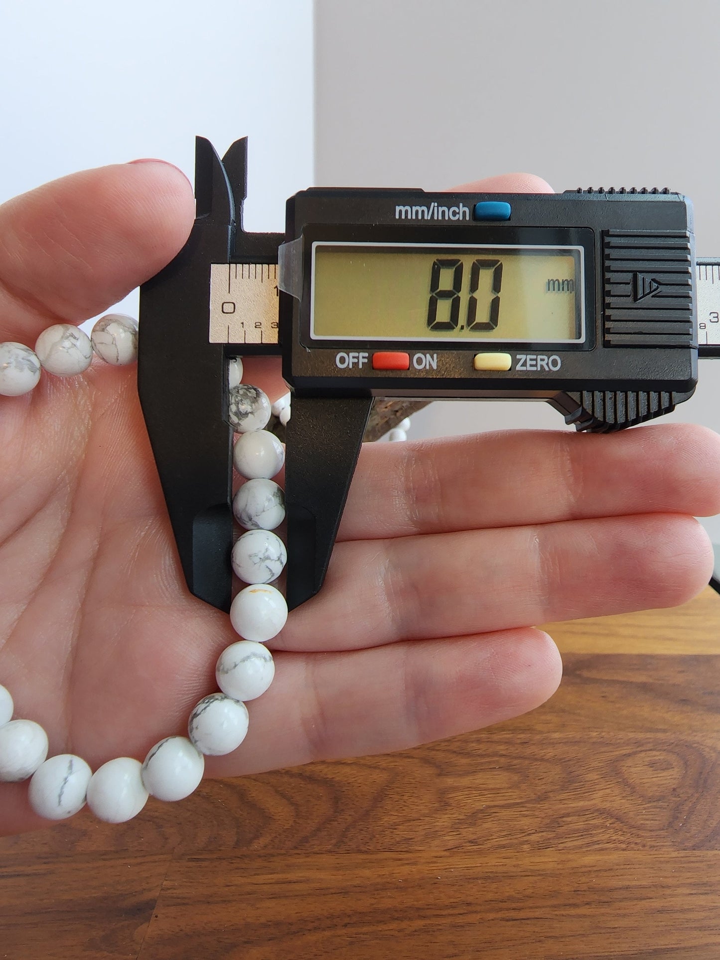 Howlite Bracelet | White with Gray Marbling | Stretchy with 8MM Beads | Intuitively Chosen