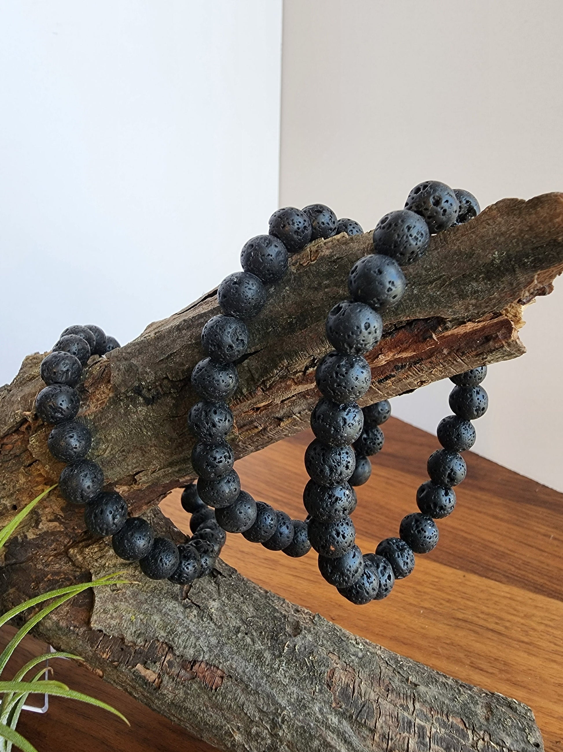Lava Rock Bracelet | 8MM Black Crystal Beads | Aroma Therapy Jewelry for oils and perfume | Men's Boho Gift | Intuitively Chosen