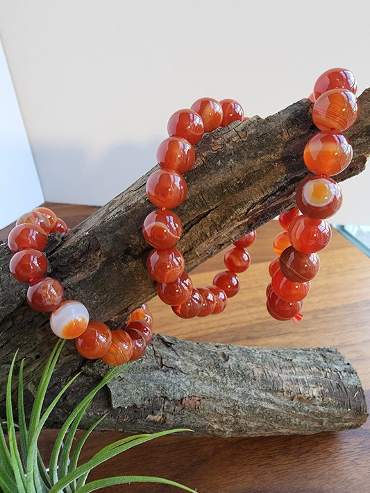 Banded Carnelian Bracelet: 10MM Red Agate Crystal Bead Stretch Bracelet