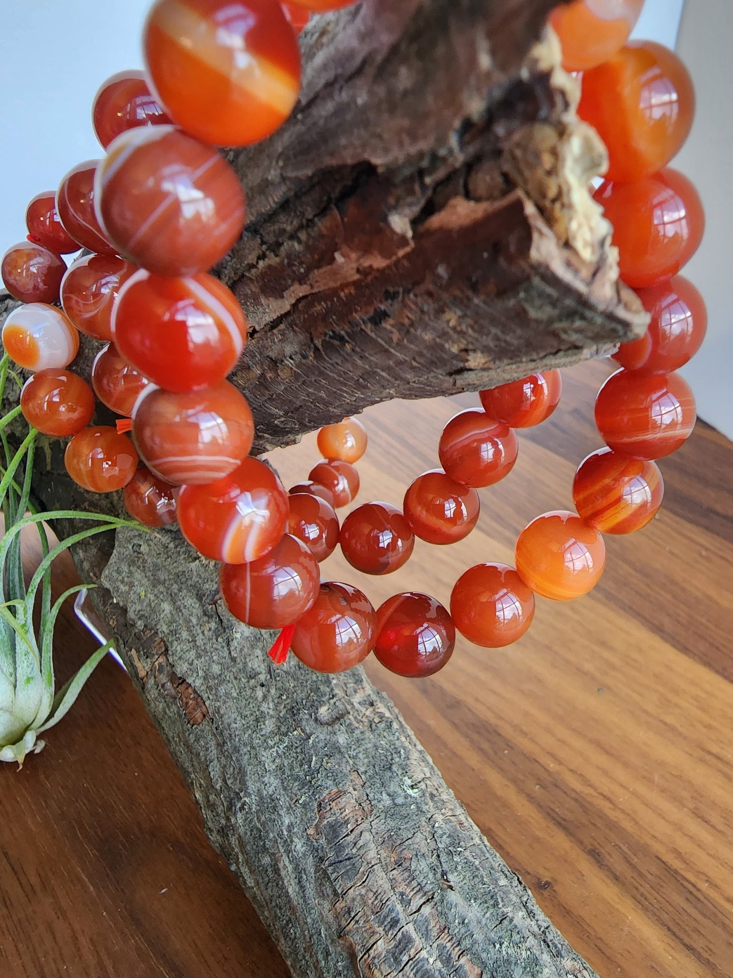 Carnelian Bracelet | 10MM | Banded Red Agate | Large Natural Crystal Beads on Elastic Stretch Bracelet | Red Sardonyx | Intuitively Chosen
