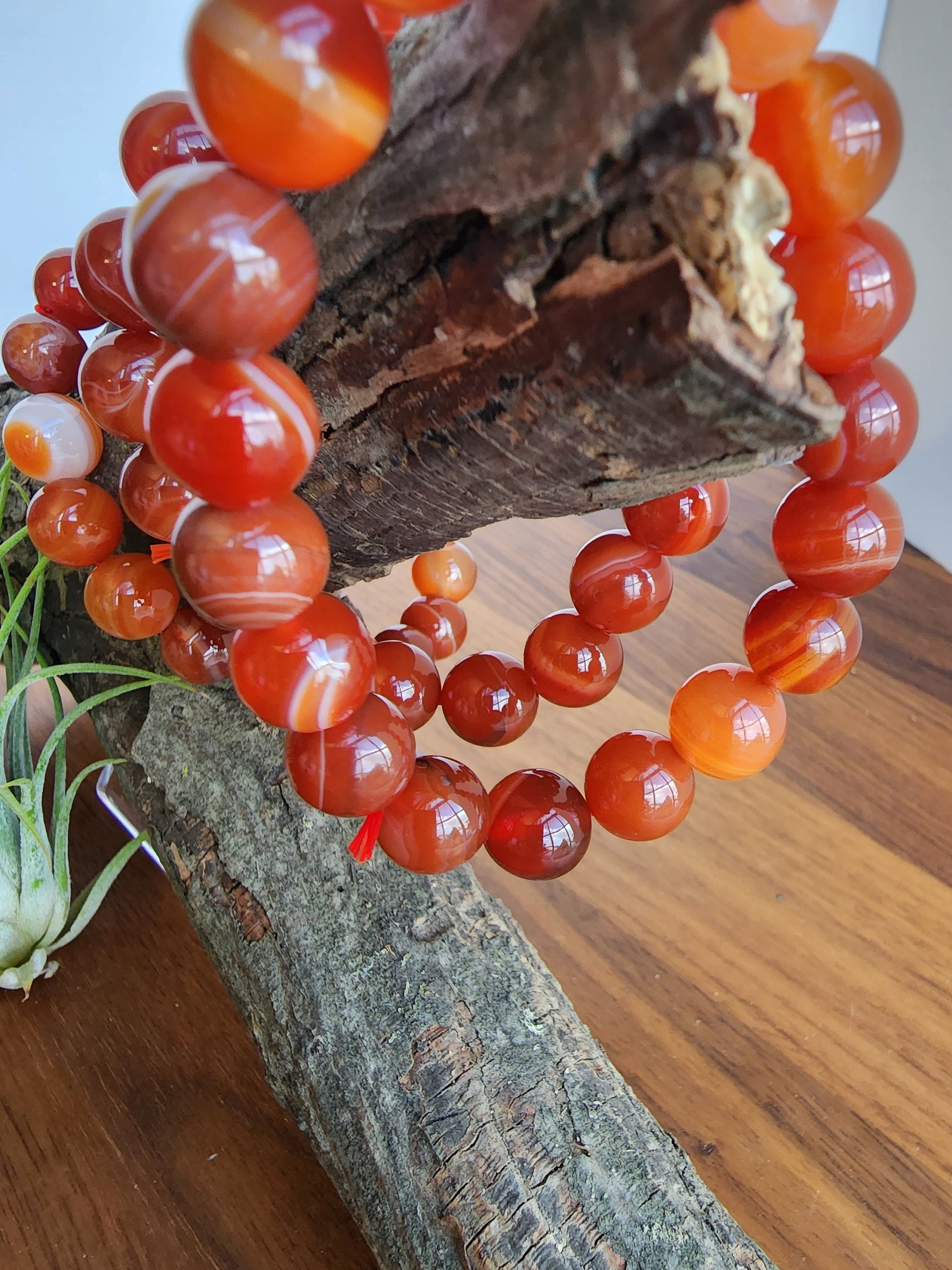 Carnelian Bracelet | 10MM | Banded Red Agate | Large Natural Crystal Beads on Elastic Stretch Bracelet | Red Sardonyx | Intuitively Chosen