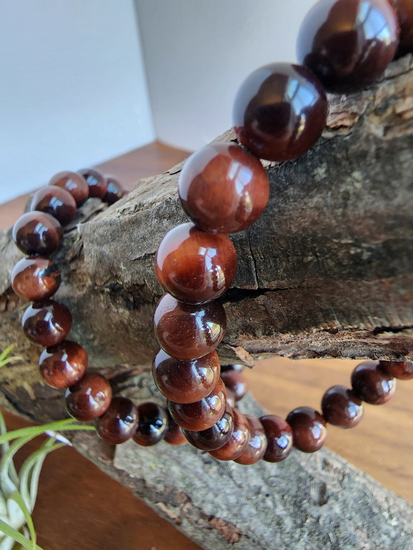 Red Tiger's Eye | 8MM Crystal Bracelet | Red Chatoyant Tigerseye | Subtle Red Flash | Masculine Jewelry with a hint of fun!