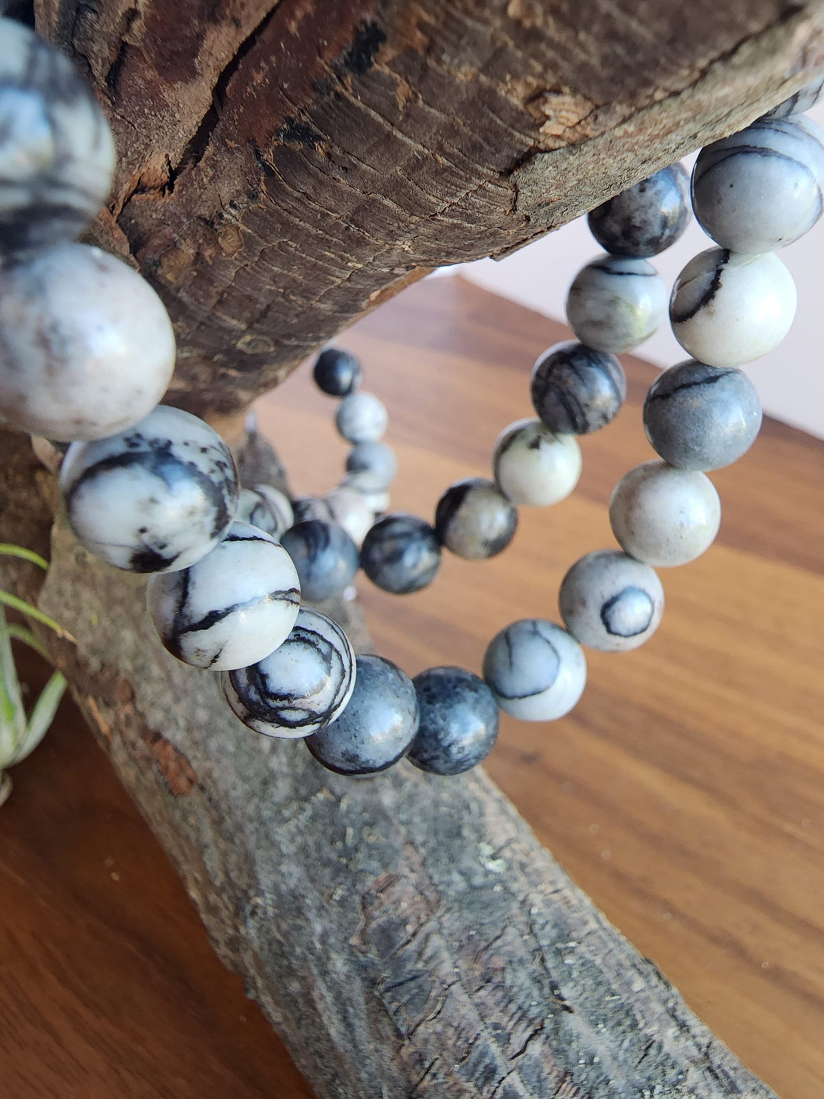 SpiderWeb Jasper Bracelet: 8MM Webbed Black and White Patterns for Halloween or Spooky Styles | Gothic Vibes Wednesday would Love!