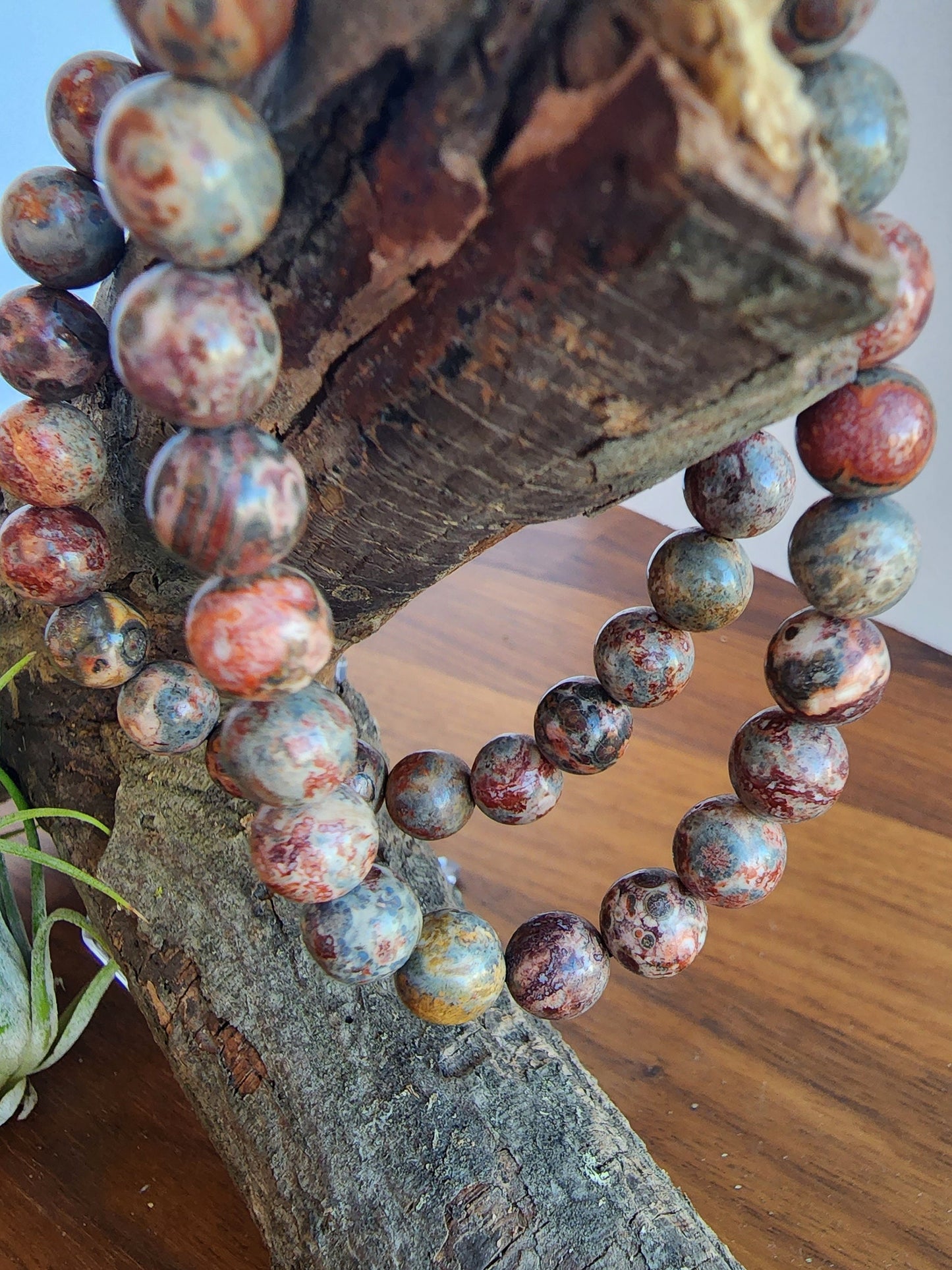 Leopardite Safari Jasper | 8MM Crystal Bracelet | Jaguar or Leopard Skin Jasper in Maueve Pink, Rainforest Yellow with Spotted Patterns