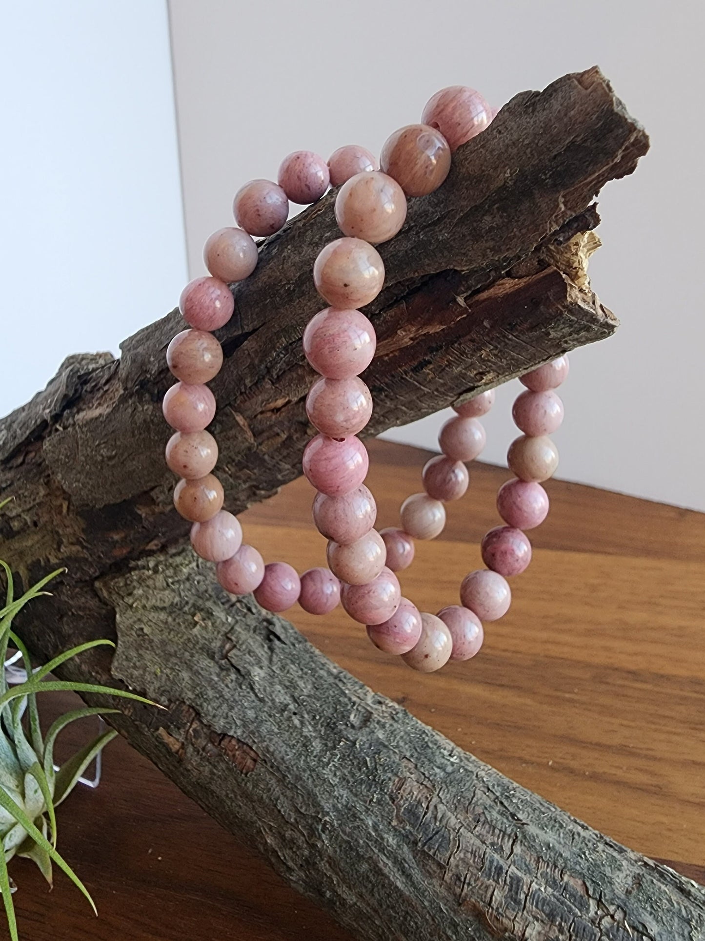 Pink Rhodonite Bracelet | 8MM Natural Blush Crystal Beads | Girly Jewelry for Spring and Pastel Lover | Little Girl Birthday Gift or New Mom