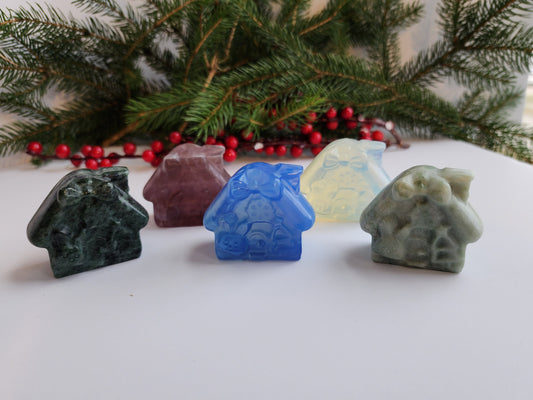 Crystal Gingerbread House: Green Jade, Opalite, Fluorite, and Quartz