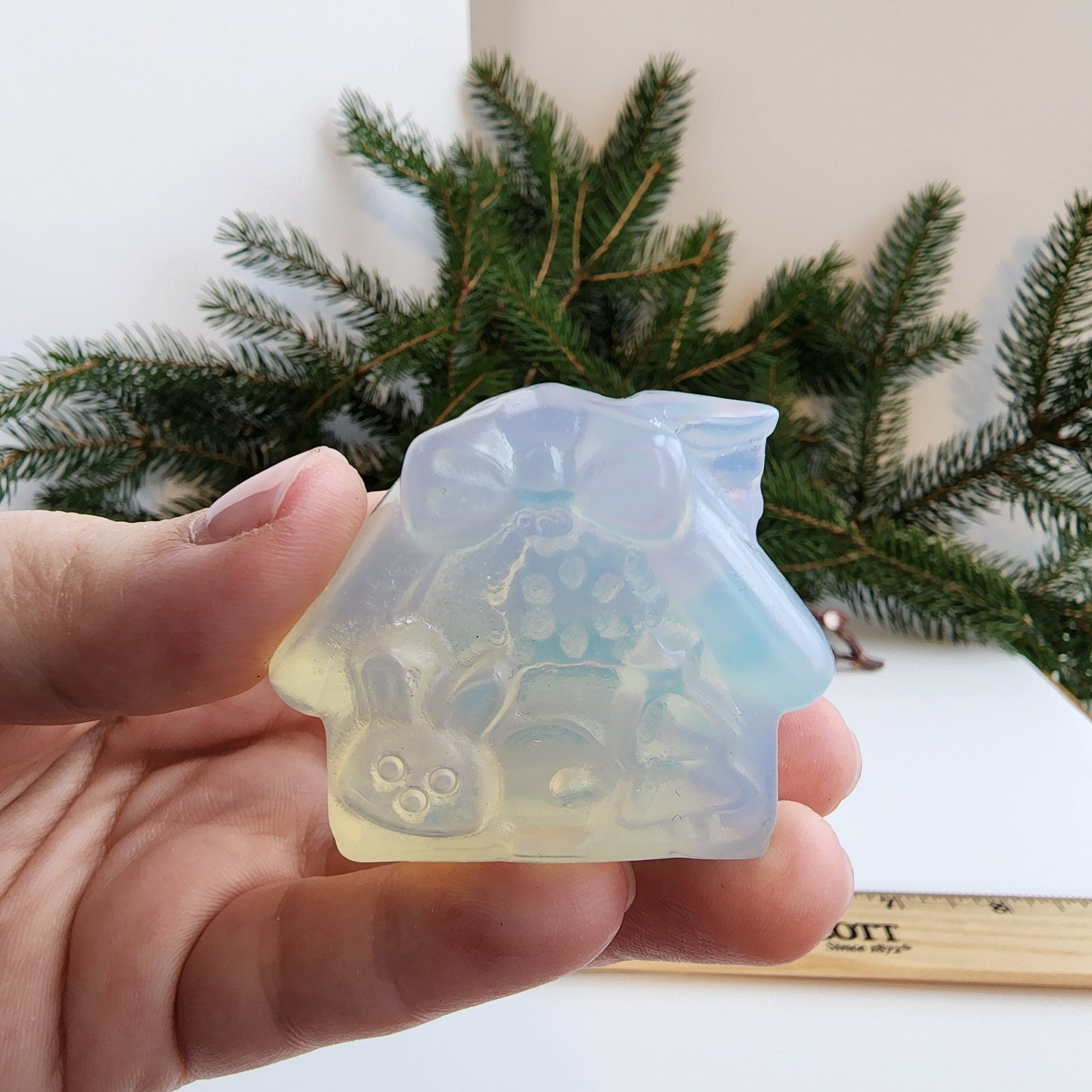 Crystal Gingerbread House: Green Jade, Opalite, Fluorite, and Quartz
