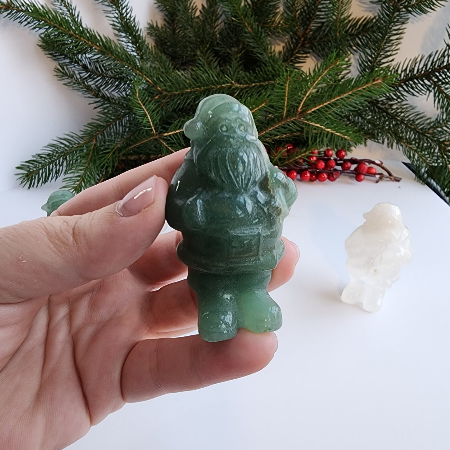 Green Aventurine Santa Claus | Christmas Crystals | Holiday Crystal | Old Saint Nick Carving | Clause Statue | Intuitively Chosen