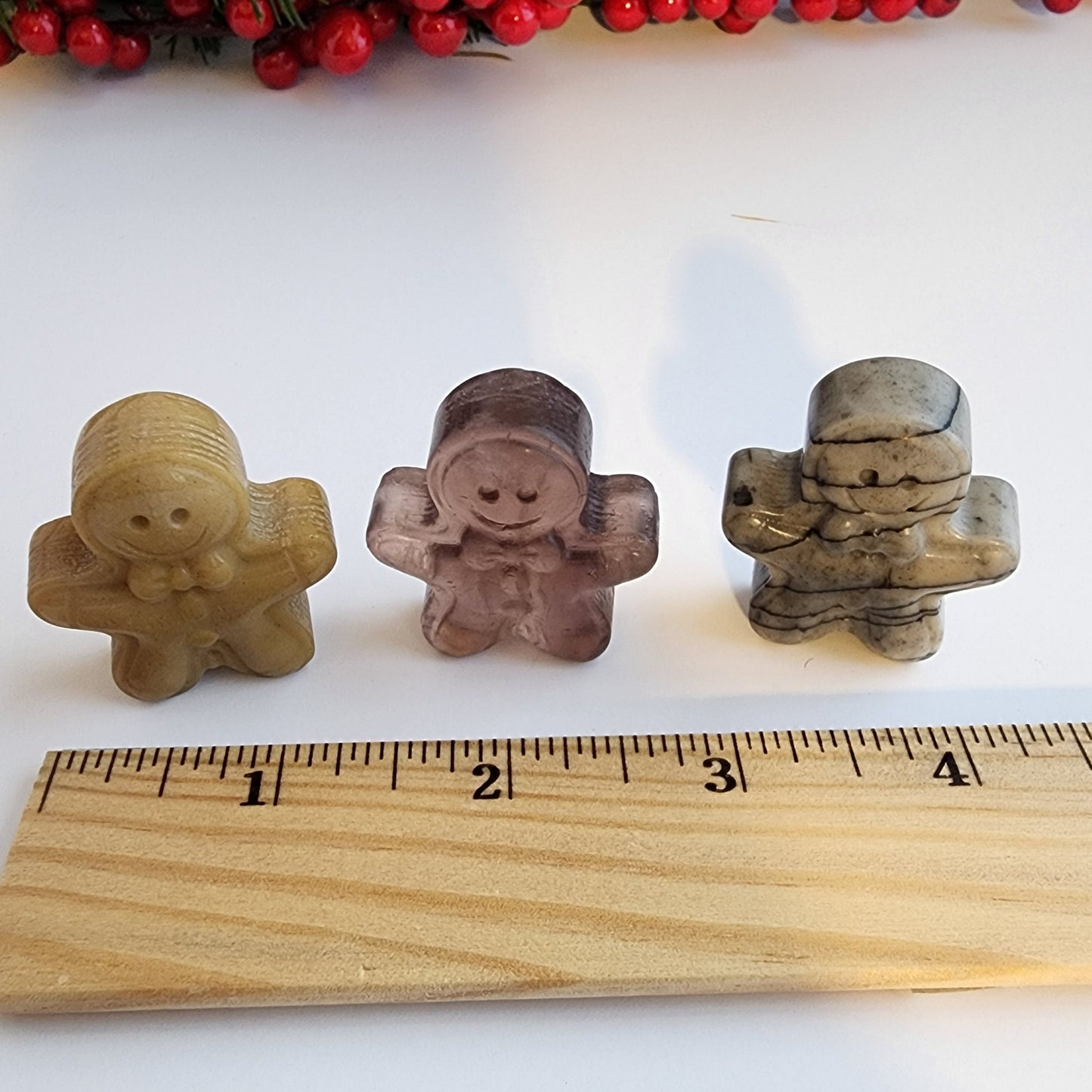 Gingerbread Men Crystal Carvings: Winter Decor (Multiple Stone Options)