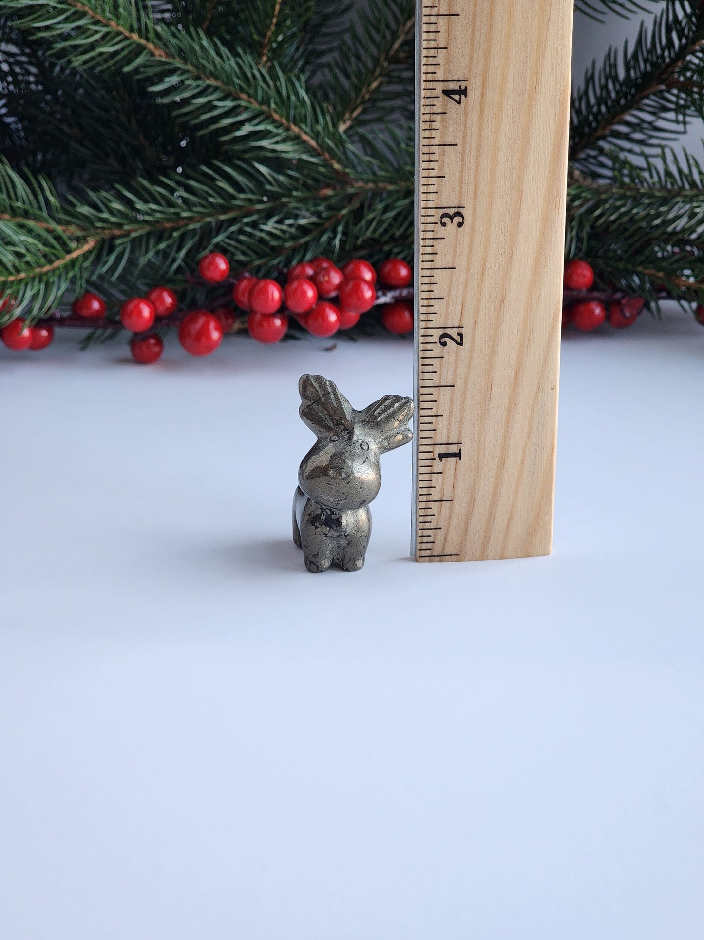Pyrite Crystal Reindeer | Holiday Winter Moose | Christmas Village Accent | Fools Gold Deer for Dollhouse Cutecore Display, Adorable Stag