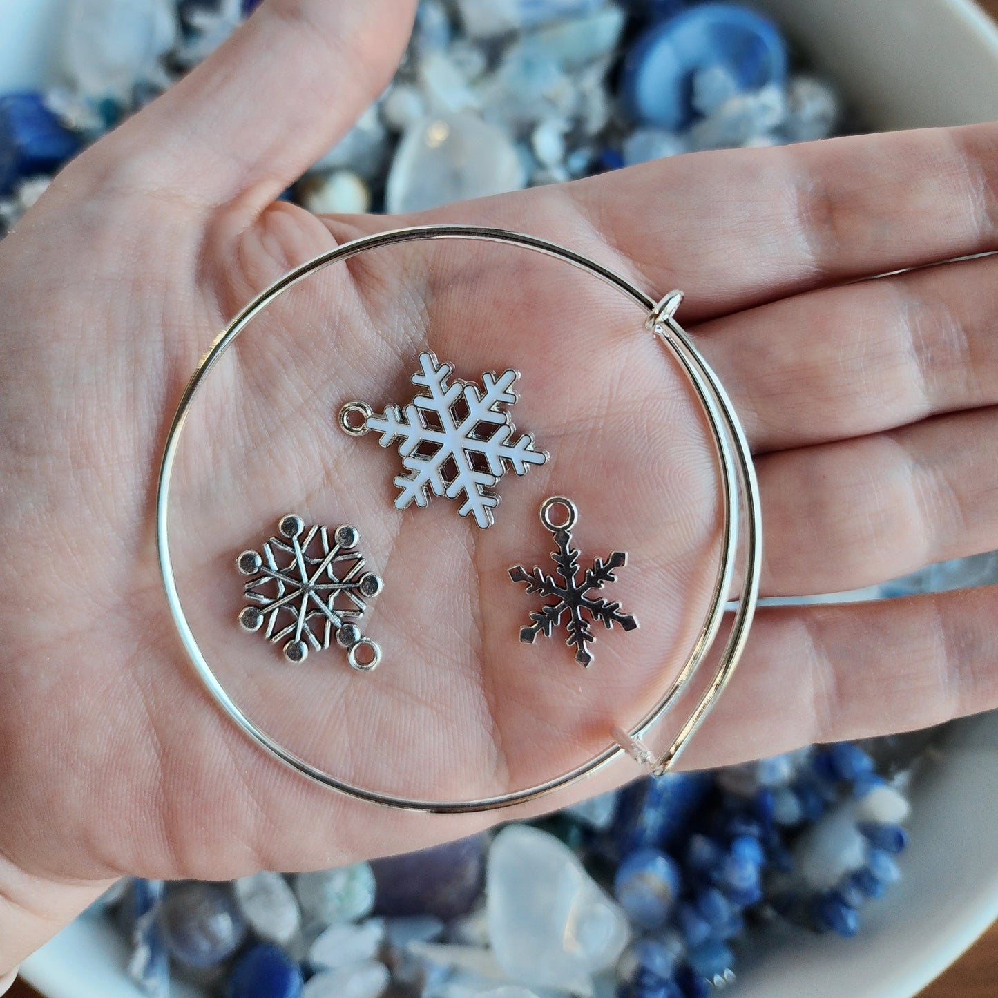 Silver | Winter Solstice Crystal Confetti | Premium Mix of Bracelets, Worry Stones, Tumbles, Chips | White, Blue & Icicles | Light Theme