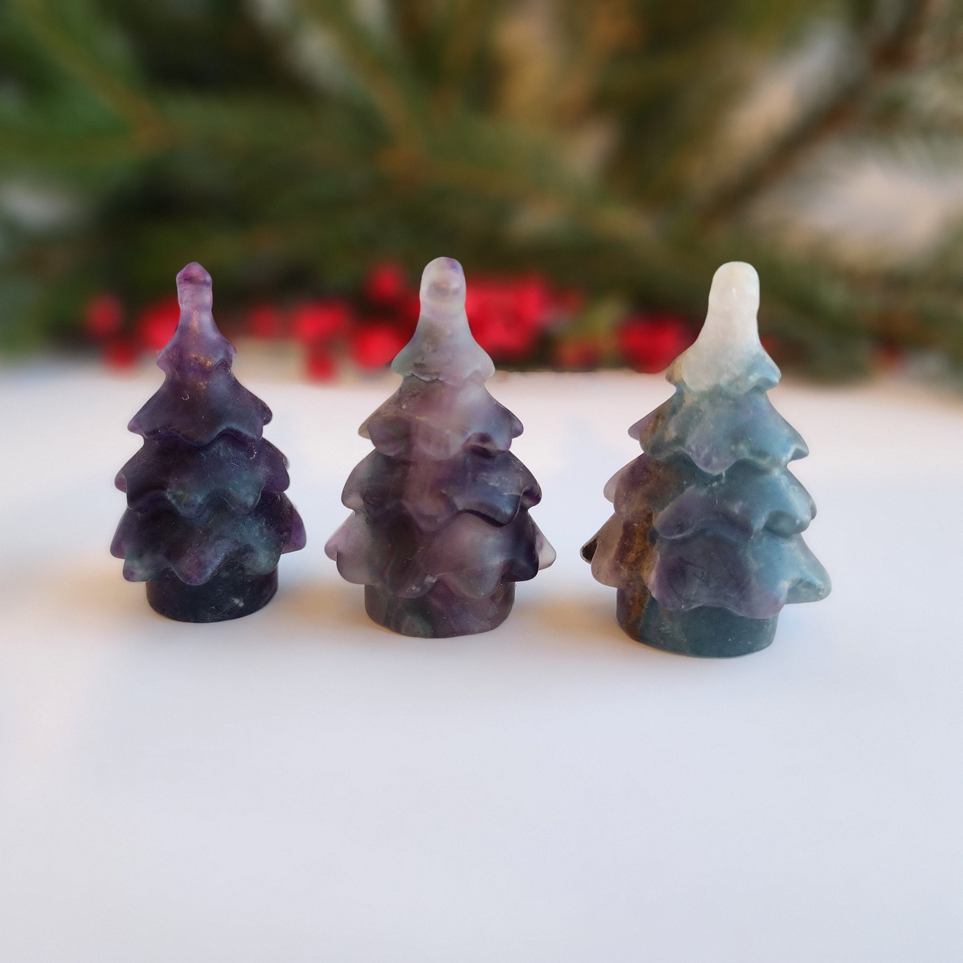 Fluorite Crystal Christmas Tree: Purple & Green Holiday Decor