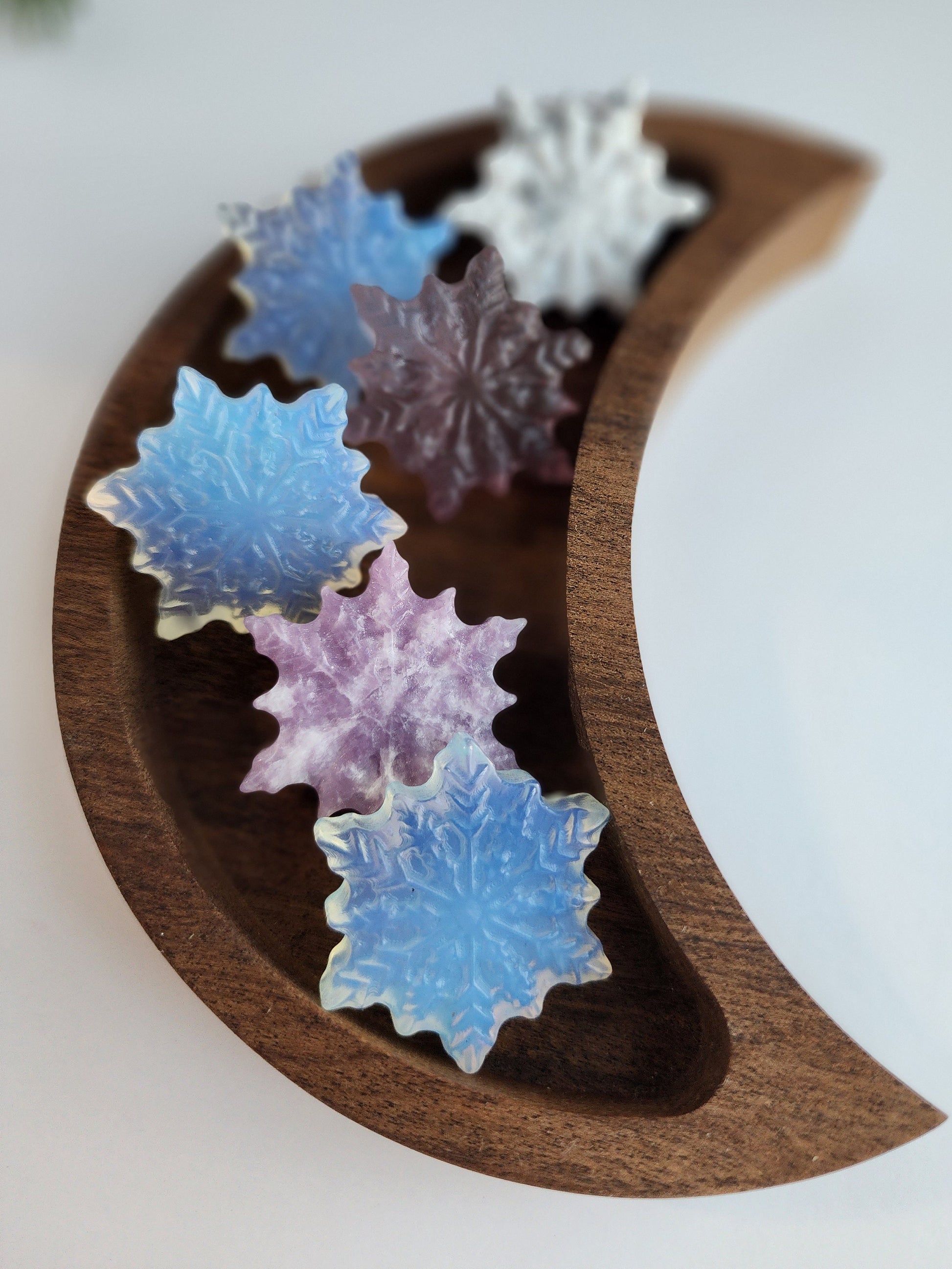 Snowflake Crystal Carvings | Holiday Gifts | Choose Your Mineral | Christmas Carvings | Opalite, Fluorite, Howlite, Lepidolite, Ruby Zoisite