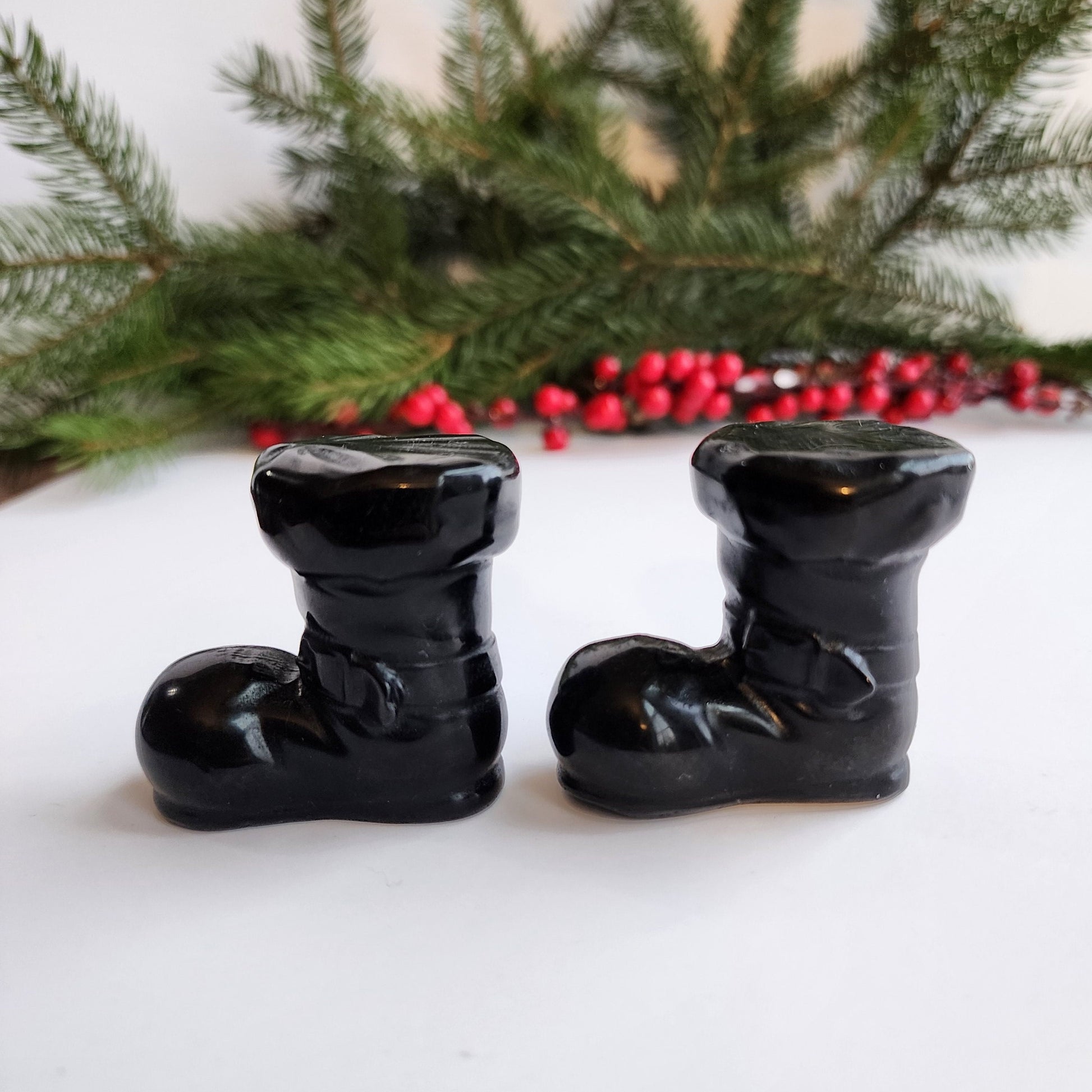 Santa's Boots | Black Obsidian | Christmas Crystals | Santa Claus boots with bucks and leather look | Holiday Decor | Intuitively Chosen