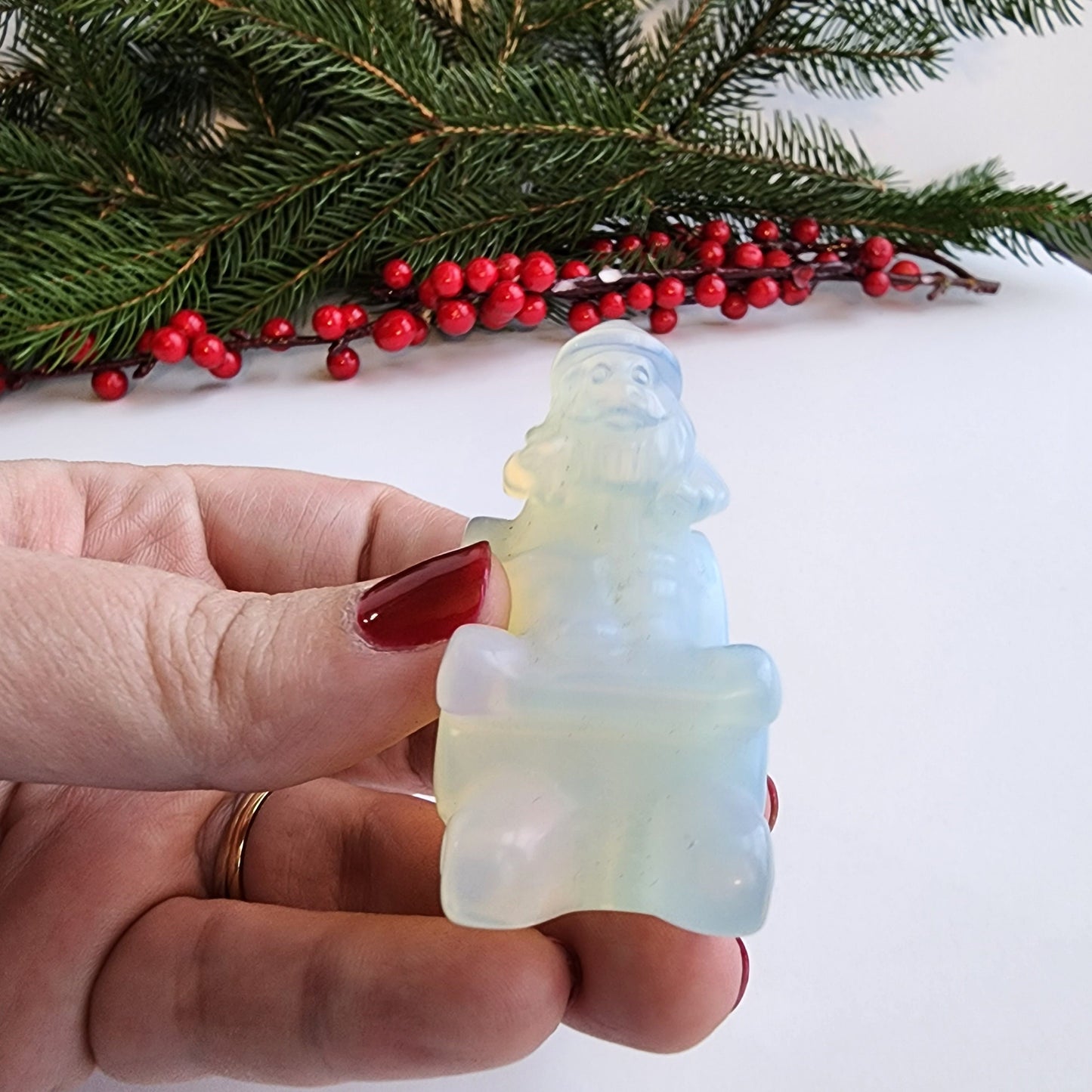Opalite Santa Claus Figurine: Sleigh Christmas Crystal Decor