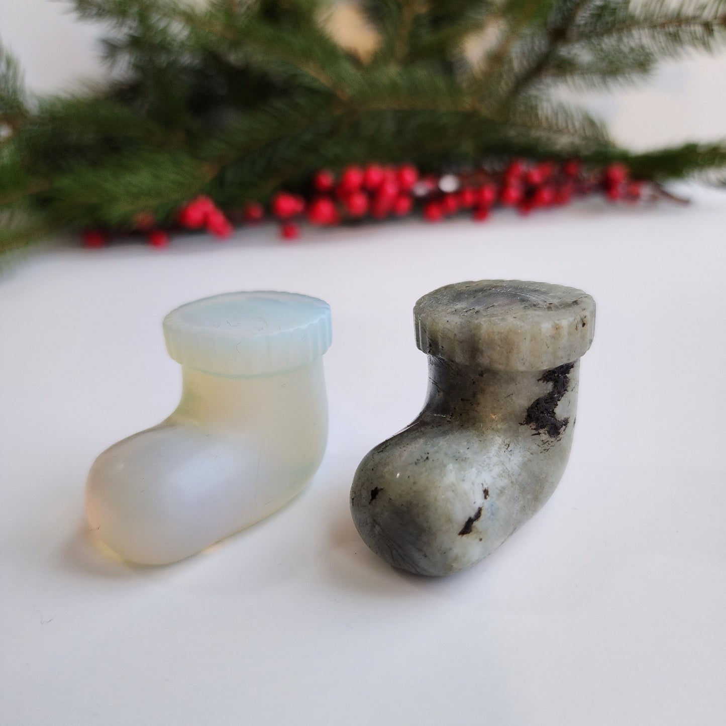 Crystal Christmas Stocking | Labradorite & Oplaite | Small | Holiday Crystals | Santa Boots | | Choose Your Crystal