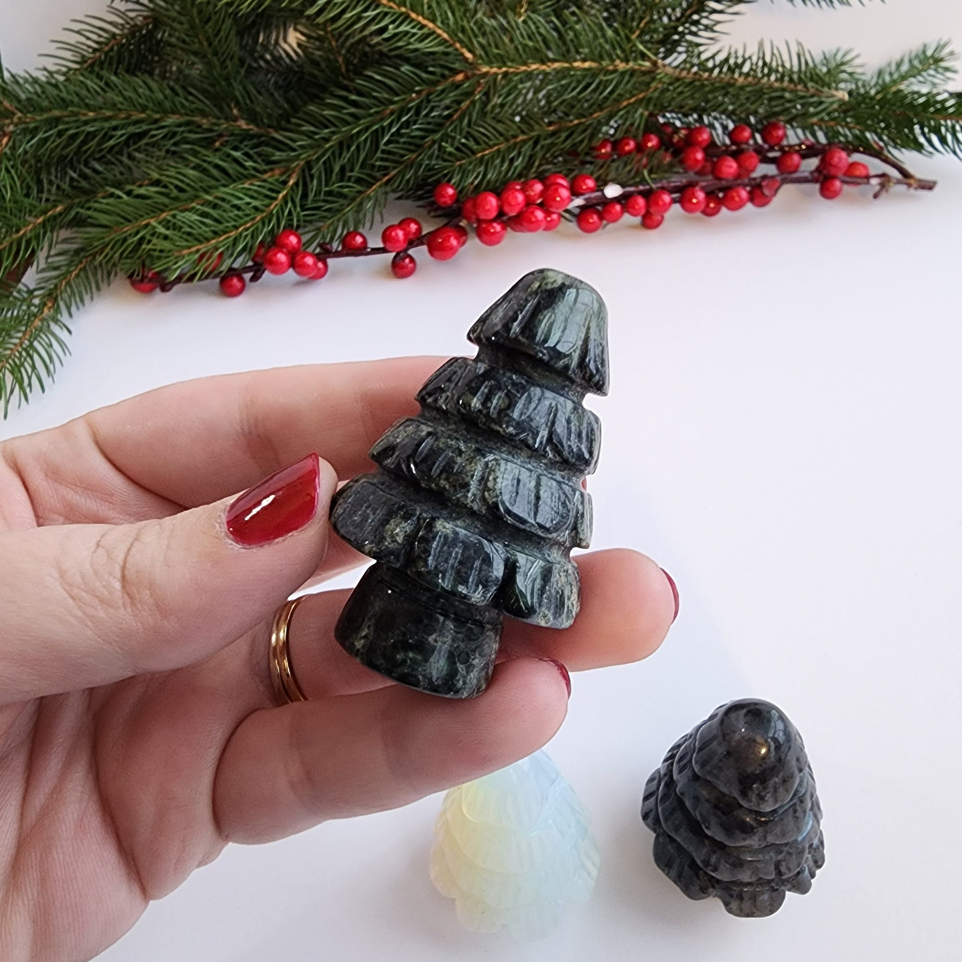 Pine Tree Carving | Winter Crystal | Christmas Tree | Opalite, Kambaba Jasper, Larvakite | Choose your Material