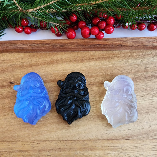 Santa Clause Face | Christmas Crystals | Holiday Pocket Stone | Blue Opalite, Black Obsidian, Opalite, Fluorite | Choose Your Material