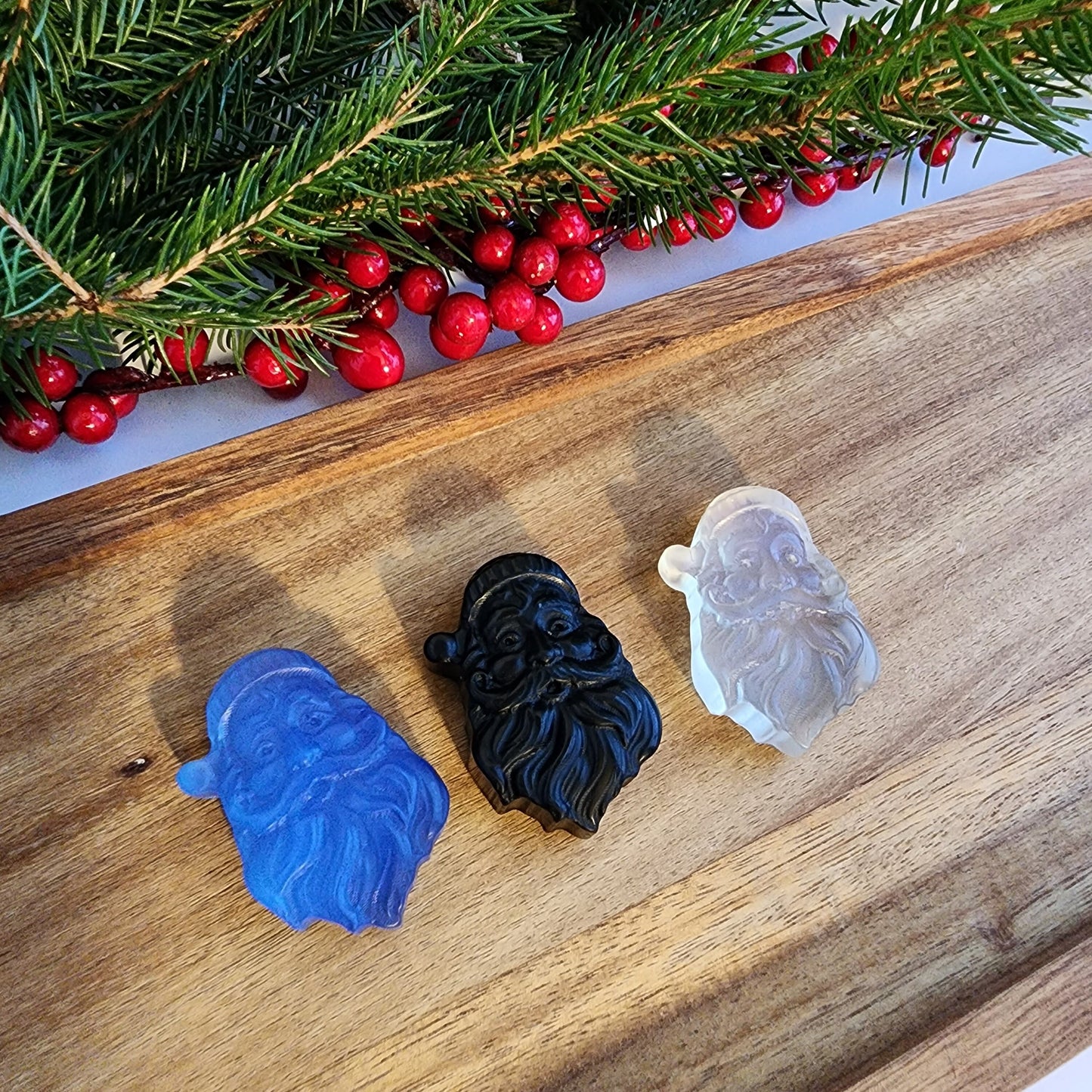 Santa Clause Face | Christmas Crystals | Holiday Pocket Stone | Blue Opalite, Black Obsidian, Opalite, Fluorite | Choose Your Material