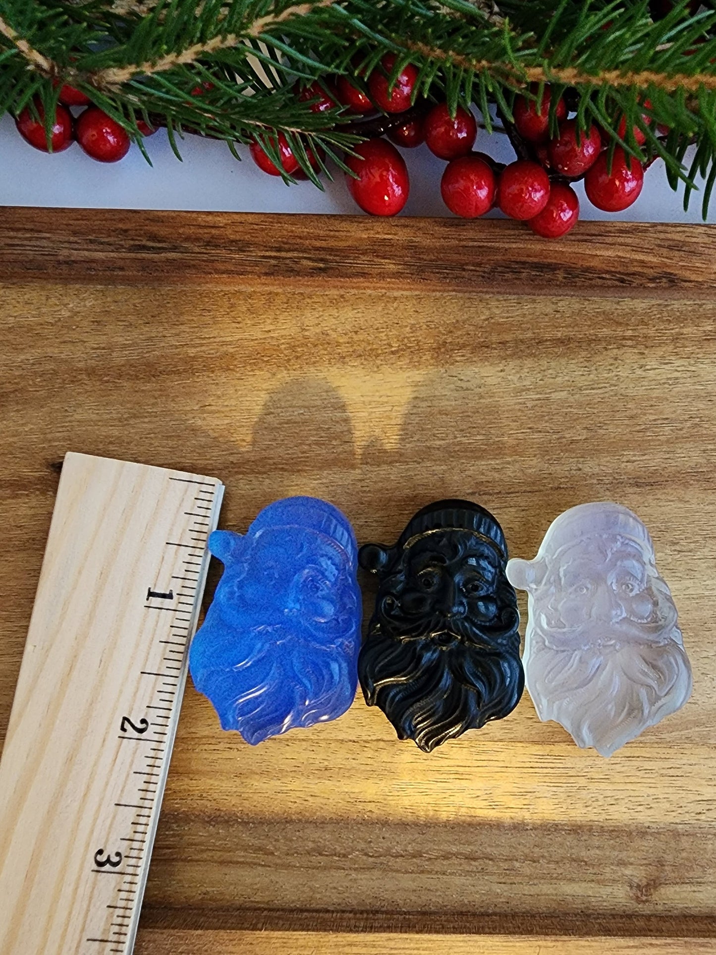 Santa Clause Face | Christmas Crystals | Holiday Pocket Stone | Blue Opalite, Black Obsidian, Opalite, Fluorite | Choose Your Material