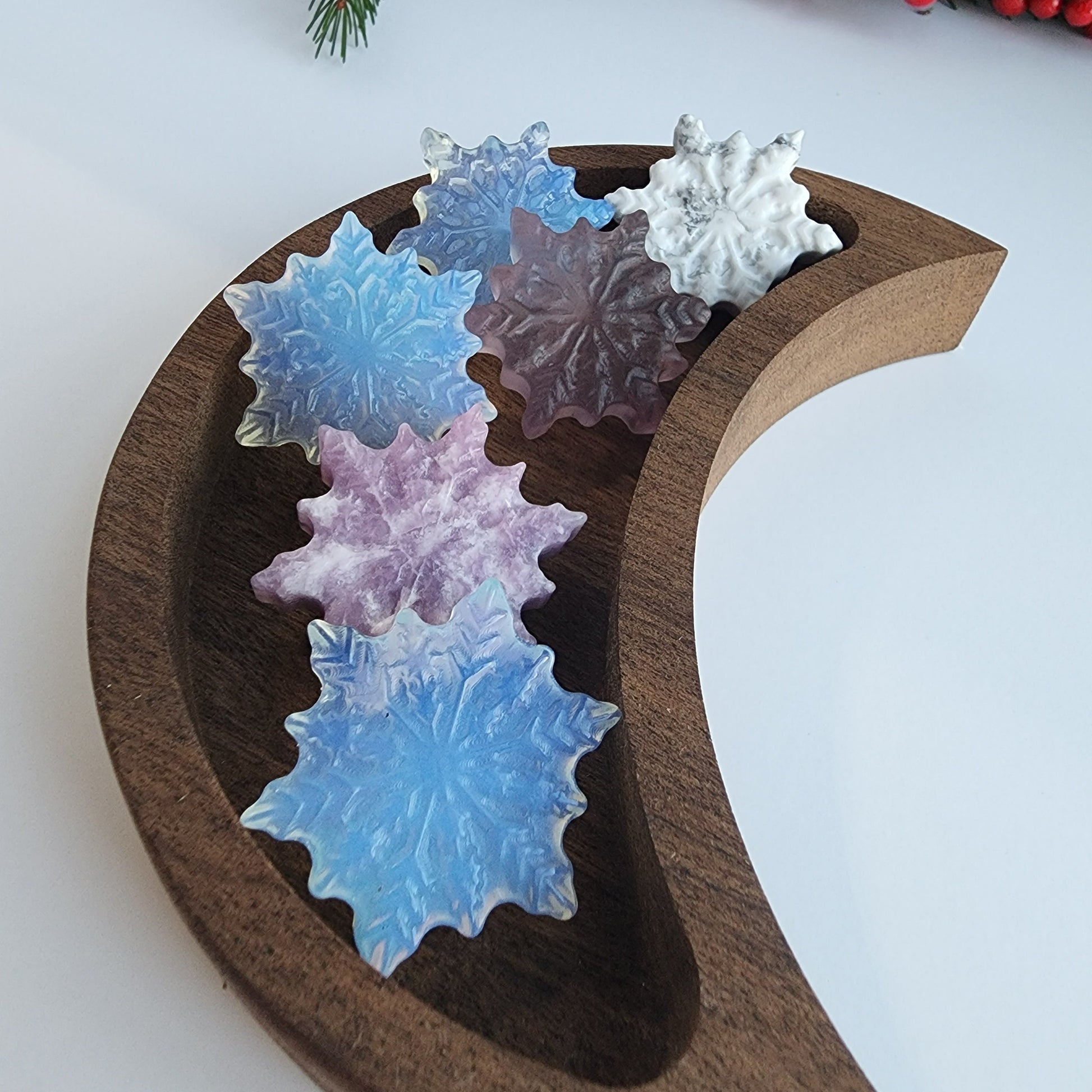 Snowflake Crystal Carvings | Holiday Gifts | Choose Your Mineral | Christmas Carvings | Opalite, Fluorite, Howlite, Lepidolite, Ruby Zoisite