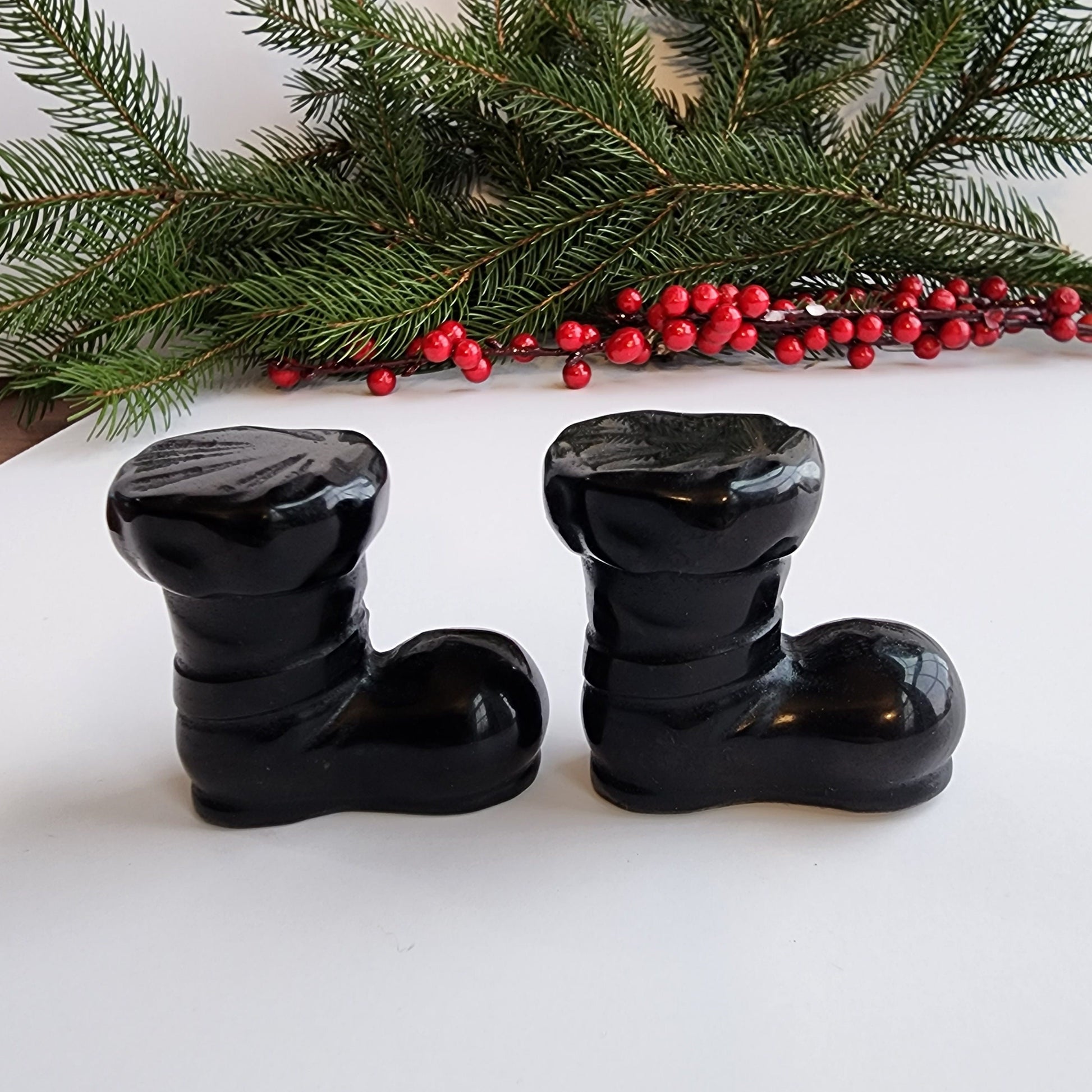 Santa's Boots | Black Obsidian | Christmas Crystals | Santa Claus boots with bucks and leather look | Holiday Decor | Intuitively Chosen