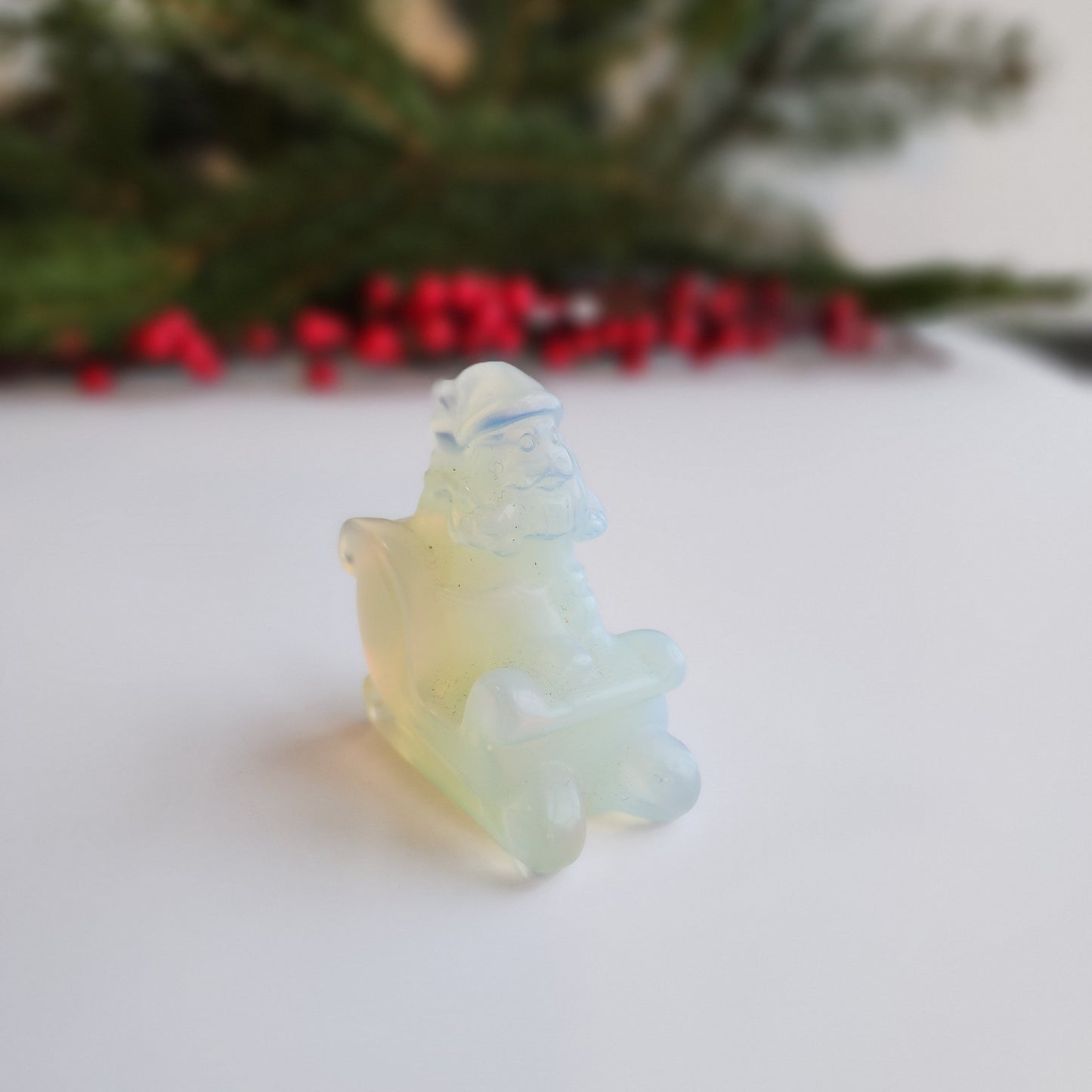 Opalite Santa Claus Figurine: Sleigh Christmas Crystal Decor
