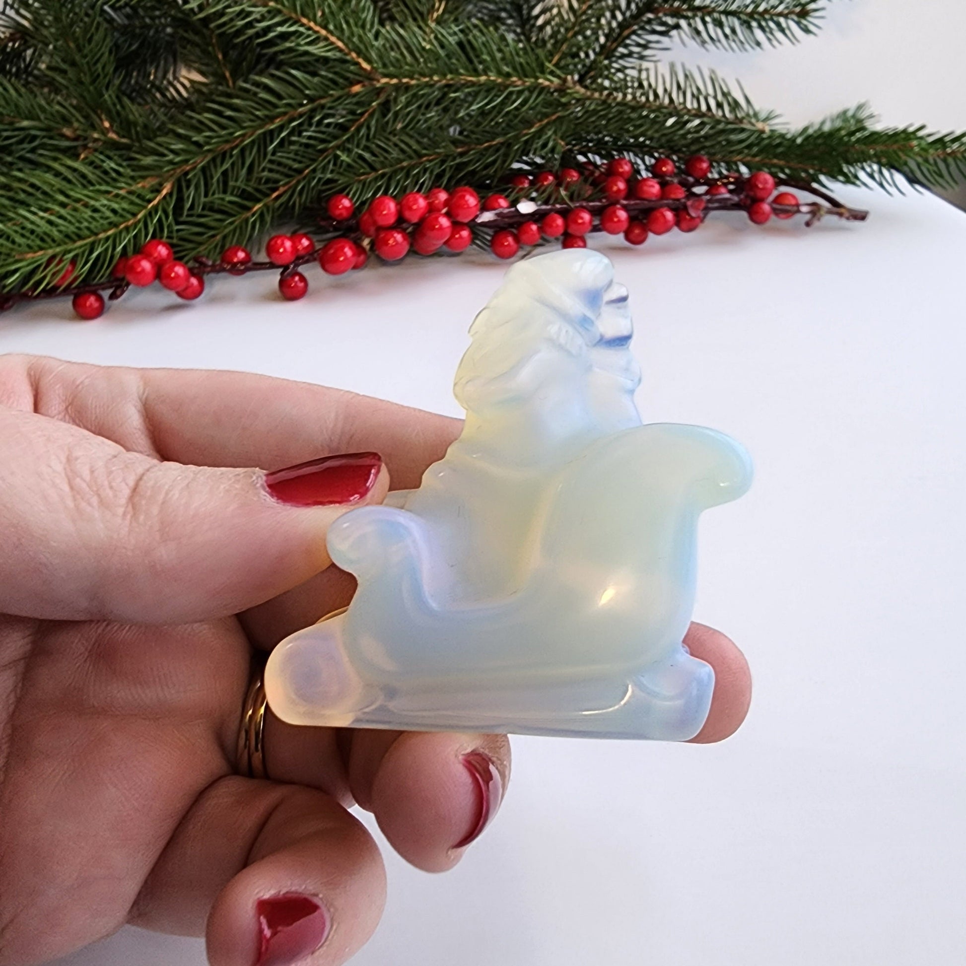 Opalite Santa Claus Figurine: Sleigh Christmas Crystal Decor