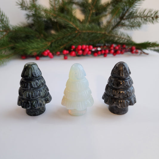 Pine Tree Carving | Winter Crystal | Christmas Tree | Opalite, Kambaba Jasper, Larvakite | Choose your Material