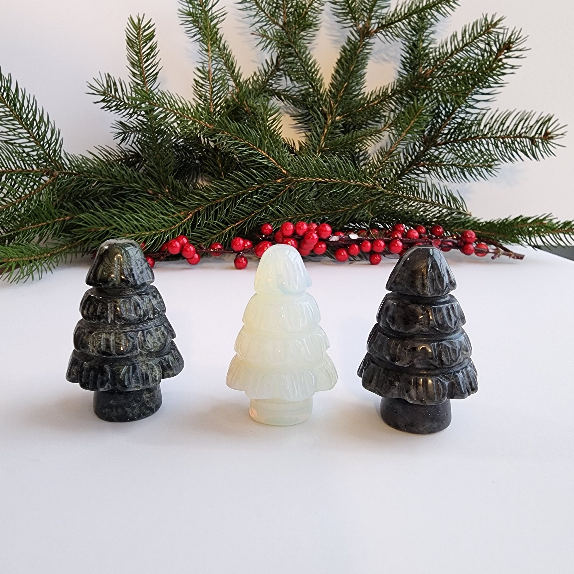 Pine Tree Carving | Winter Crystal | Christmas Tree | Opalite, Kambaba Jasper, Larvakite | Choose your Material