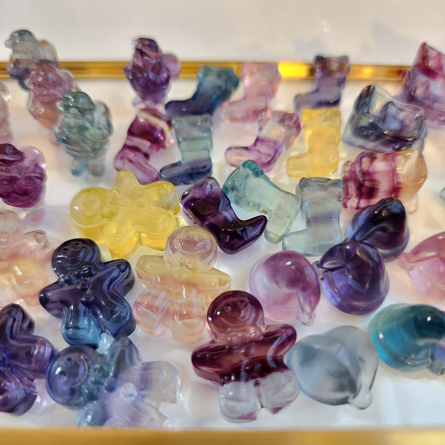 Rainbow Fluorite Mini Crystal Figurines, Christmas Shapes (Set of 1, 3, or 5)