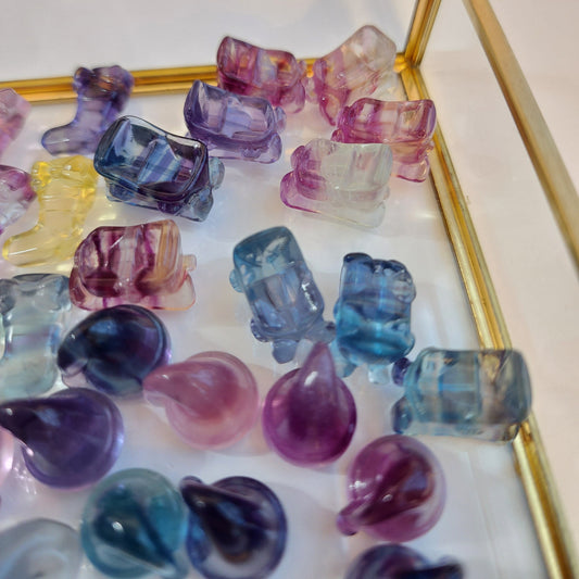 Rainbow Fluorite Mini Crystal Figurines, Christmas Shapes (Set of 1, 3, or 5)