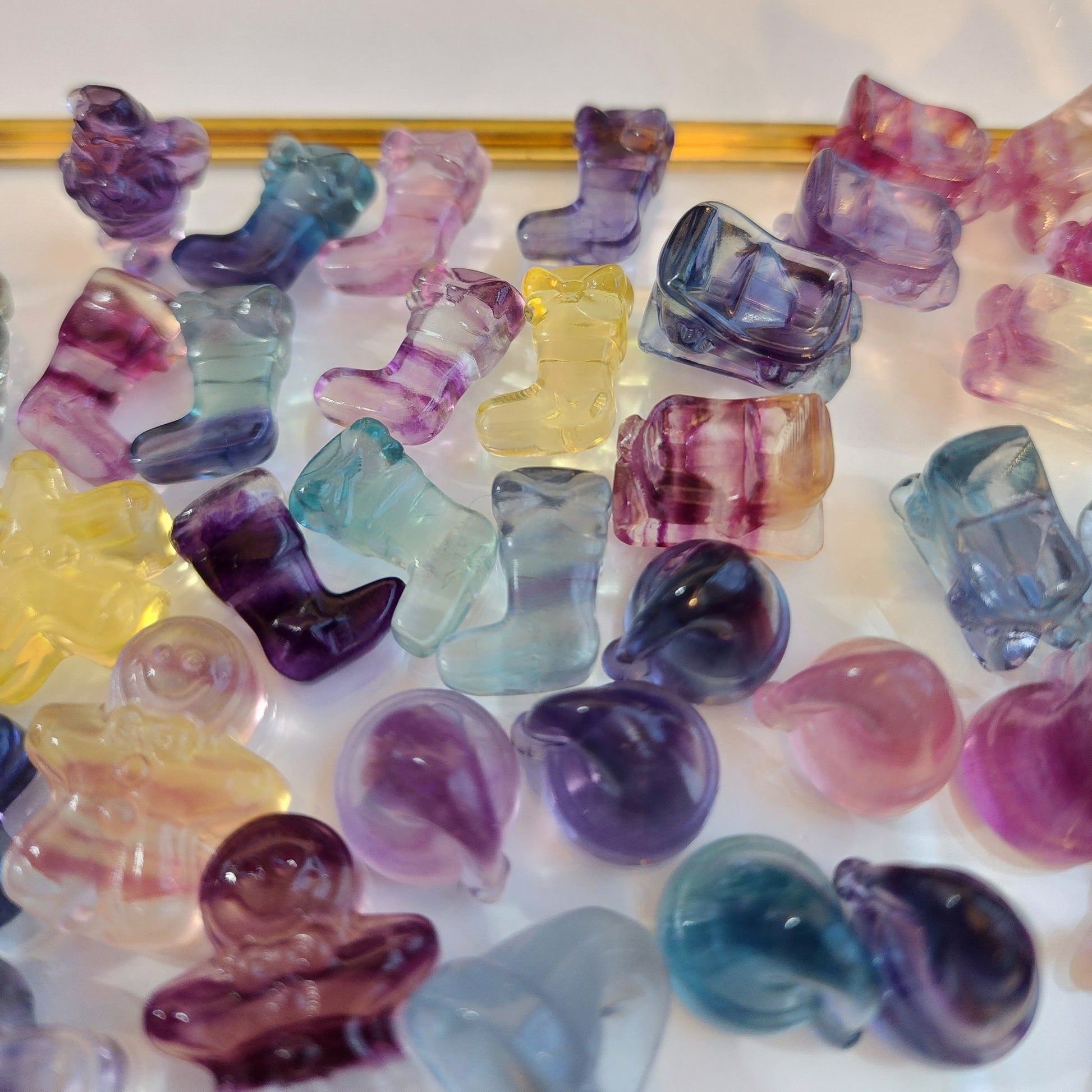 Mystery Micro Christmas Crystals | Rainbow Fluorite Mini Carvings | Santa, Stockings, Sleds, Gingerbread Men, Hats | Intuitively Chosen