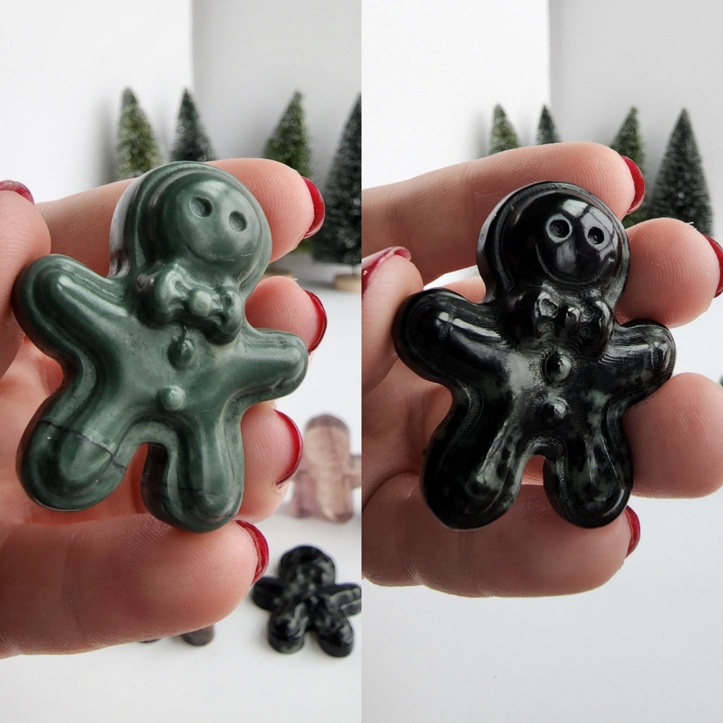 Gingerbread Men Crystal Carvings: Winter Decor (Multiple Stone Options)