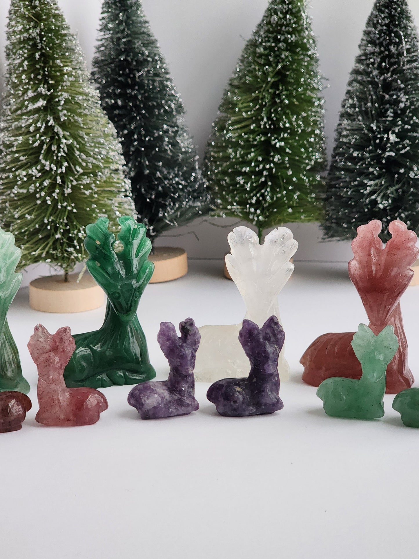 Crystal Reindeer | 2" Holiday Carvings | Christmas Crystals | Aventurine, Calcite, Amethyst & Clear Deer | Winter Stag | Intuitively Chosen