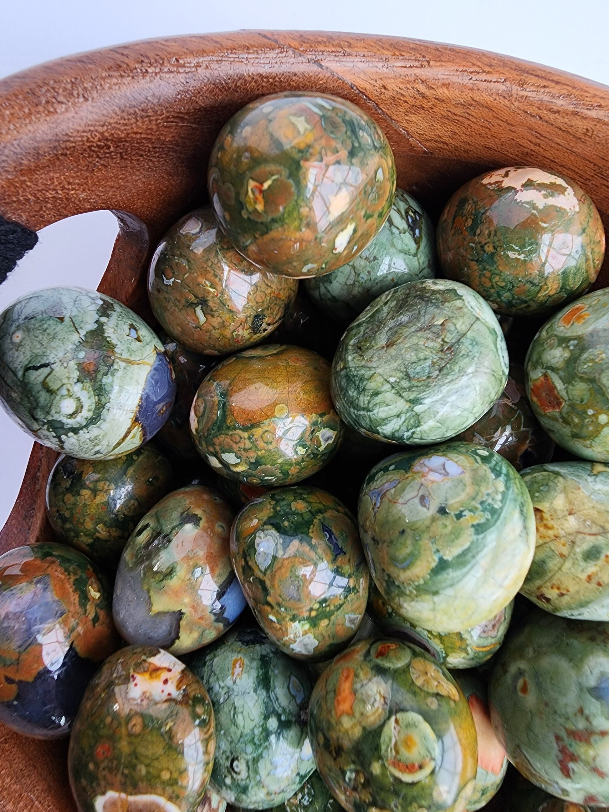 Rainforest Jasper Tumbles | Medium | Lucky Girl Crystal Confetti Add On | Rhyolite | Peacock Eye | Green, Blue, Orange | Intuitively Chosen