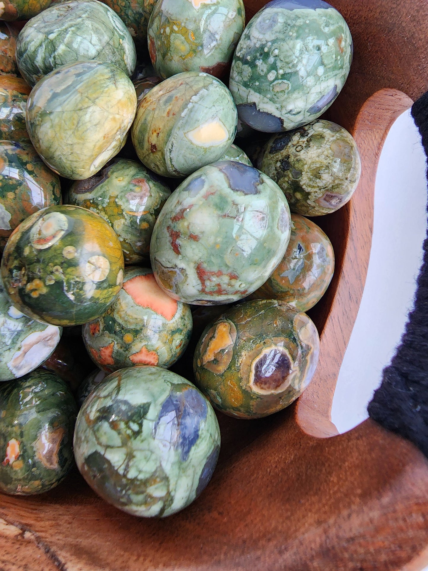 Rainforest Jasper Tumbles | Medium | Lucky Girl Crystal Confetti Add On | Rhyolite | Peacock Eye | Green, Blue, Orange | Intuitively Chosen