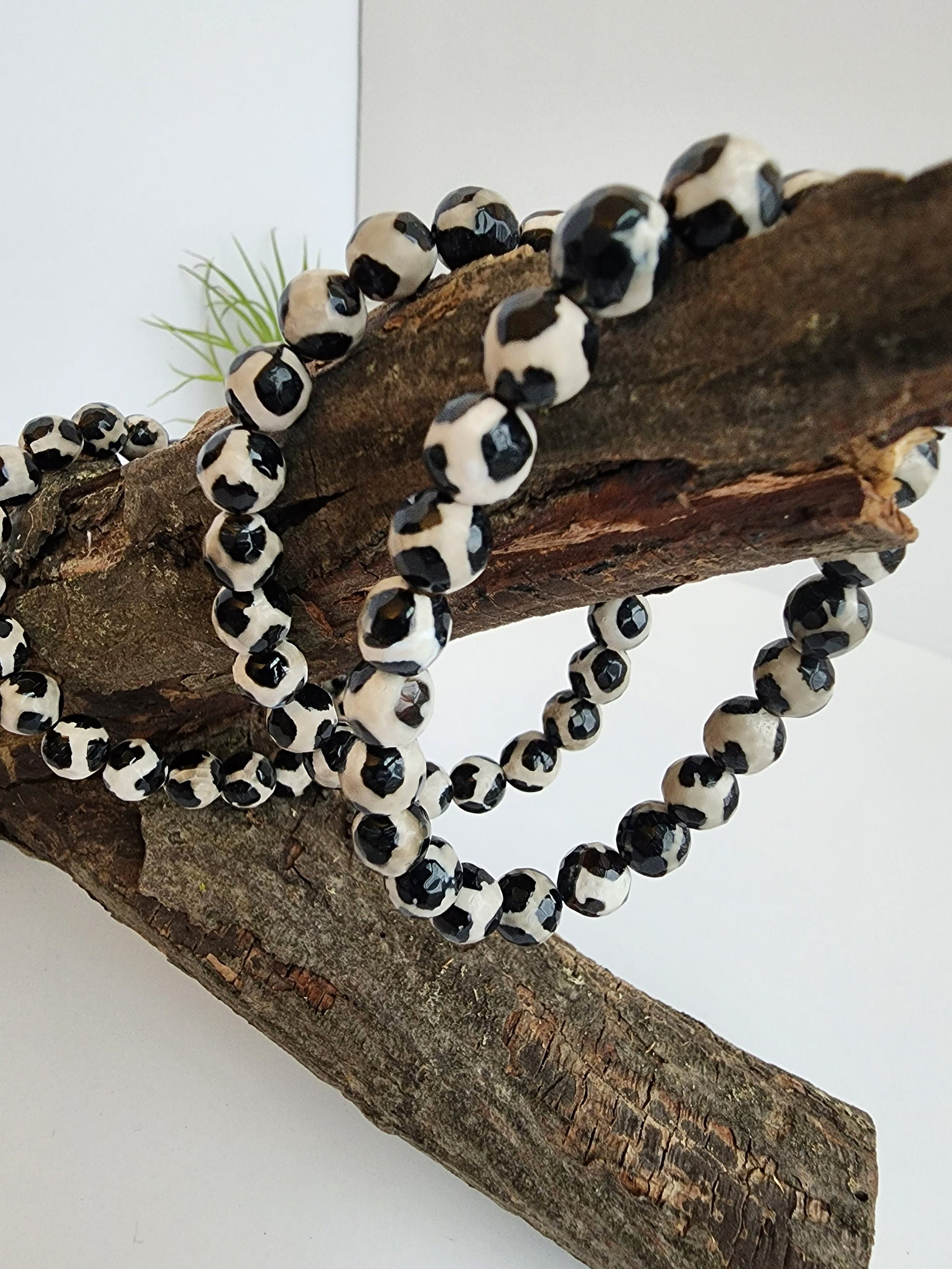 Faceted Tibetan Agate Bracelet | Black & White Spotted Crystal | Heaven's Pearl | Dzi Agate | Evil Eye | Intuitively Chosen