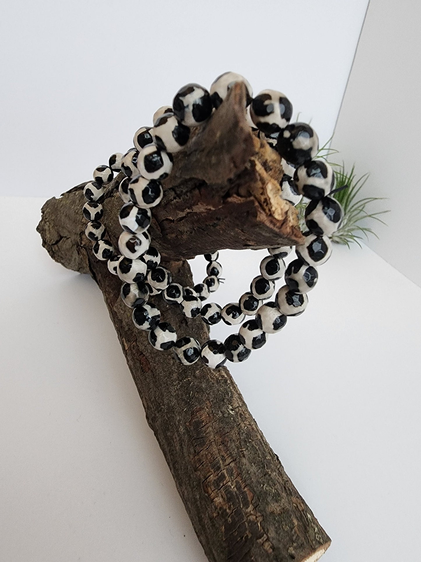 Faceted Tibetan Agate Bracelet | Black & White Spotted Crystal | Heaven's Pearl | Dzi Agate | Evil Eye | Intuitively Chosen