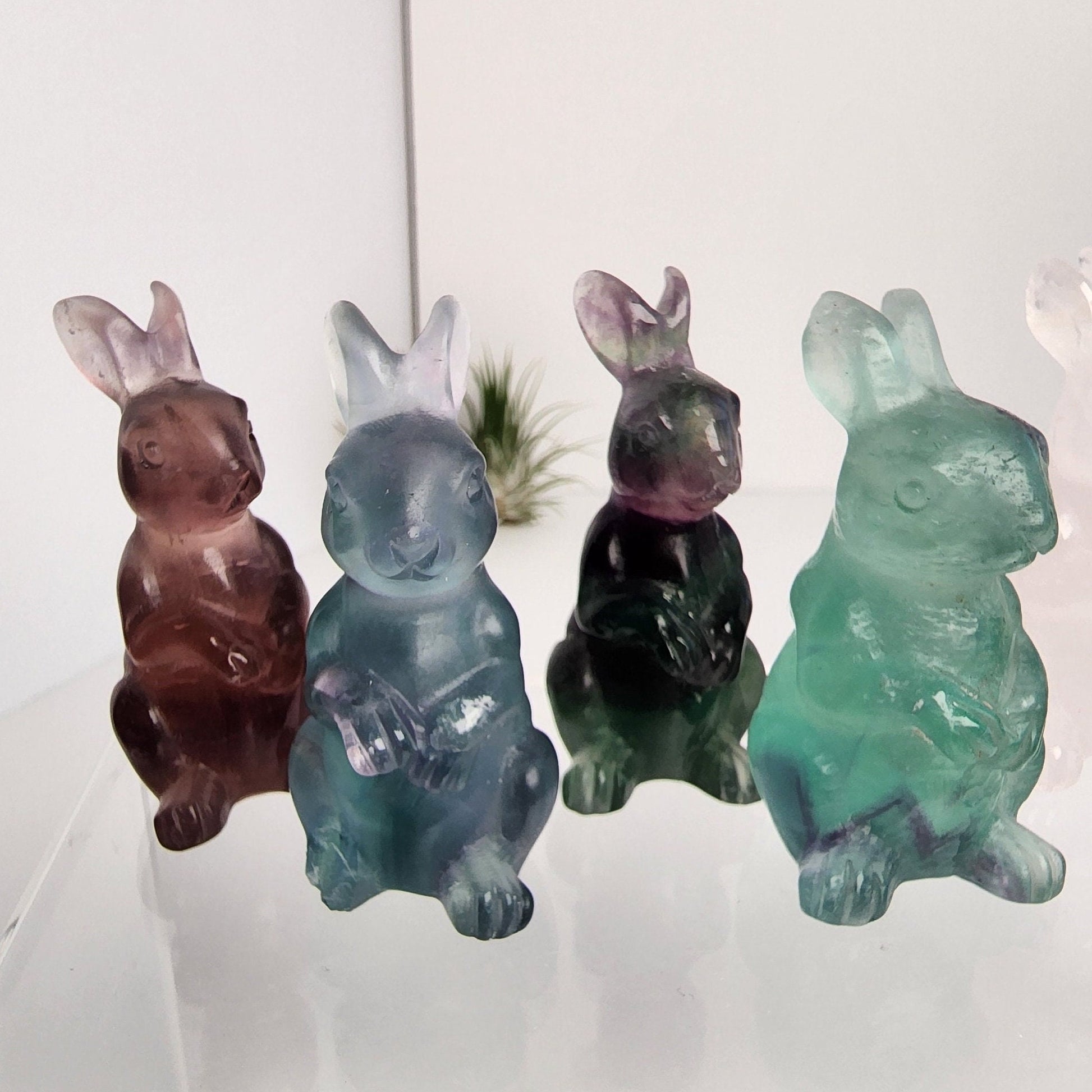 Crystal Bunny Carvings | Crystal Rabbits | Fluorite, Rose & White Quartz | Lucky Rabbits | Choose Your Material!