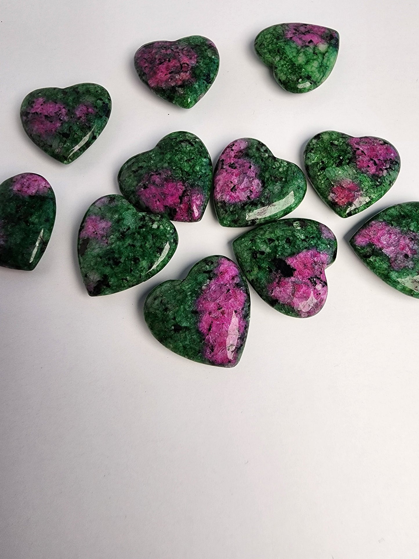 Ruby in Zoisite Mini Hearts | UV Reactive Crystal Heart | Magenta & Bright Green Crystal Carving | Dye Enhanced Quartzite