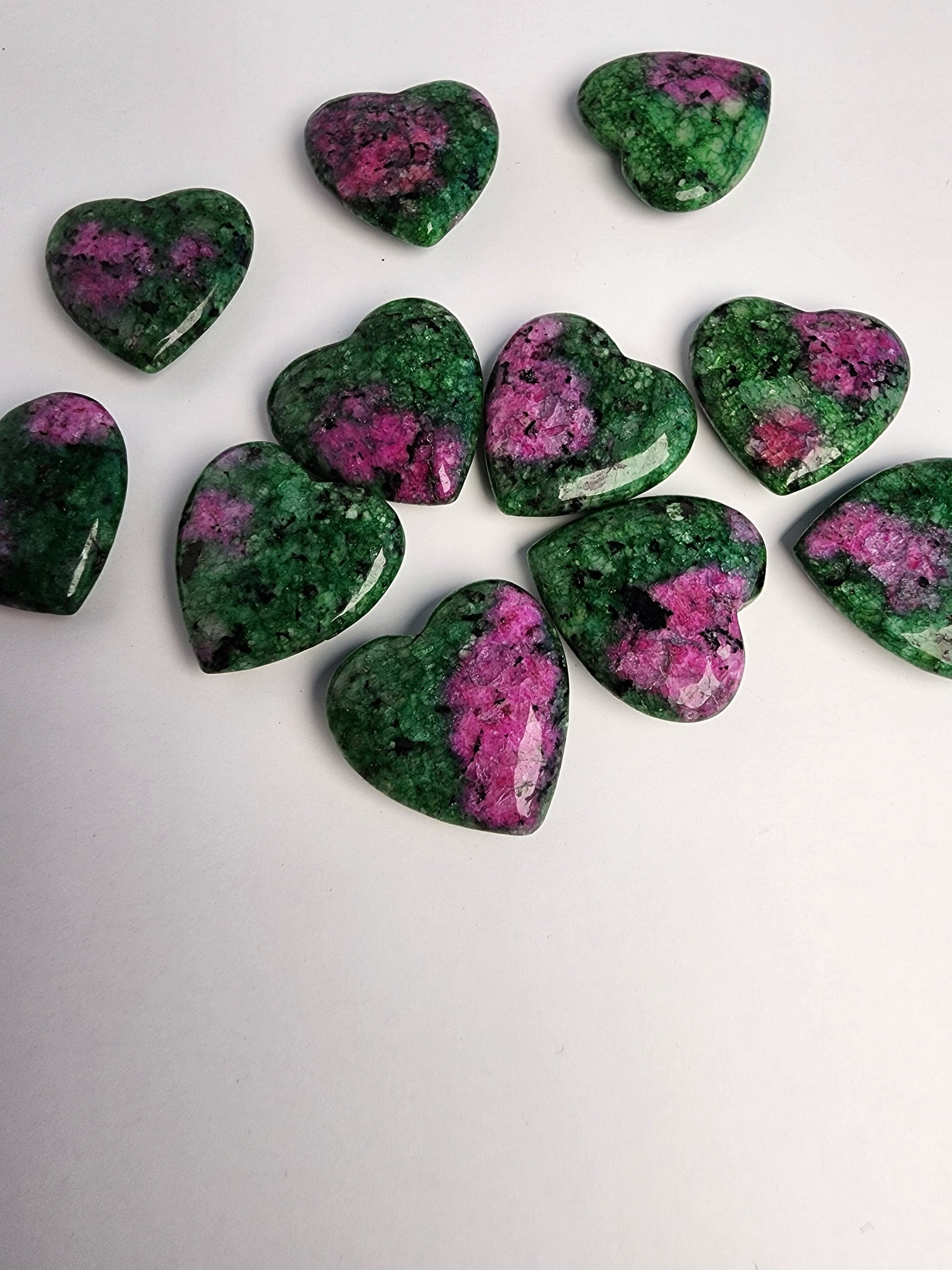 Ruby in Zoisite Mini Hearts | UV Reactive Crystal Heart | Magenta & Bright Green Crystal Carving | Dye Enhanced Quartzite