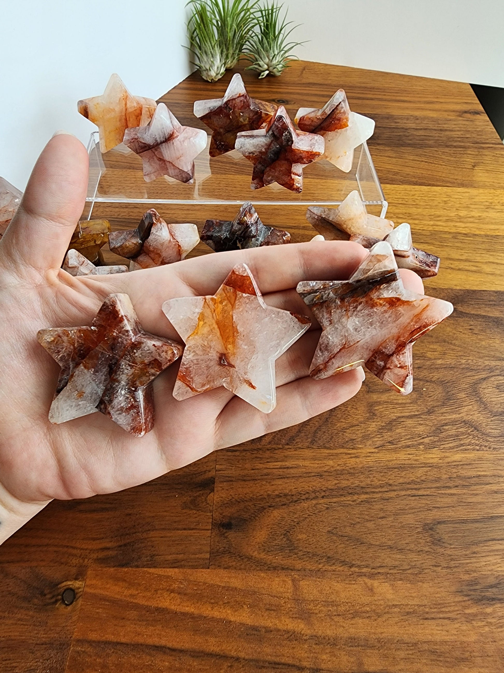 Stunning Fire Quartz Crystal Stars | Sparkling Red, Orange, Yellow Hematoid in Clear Matrix | Some with with Rainbows! | Intuitively Chosen