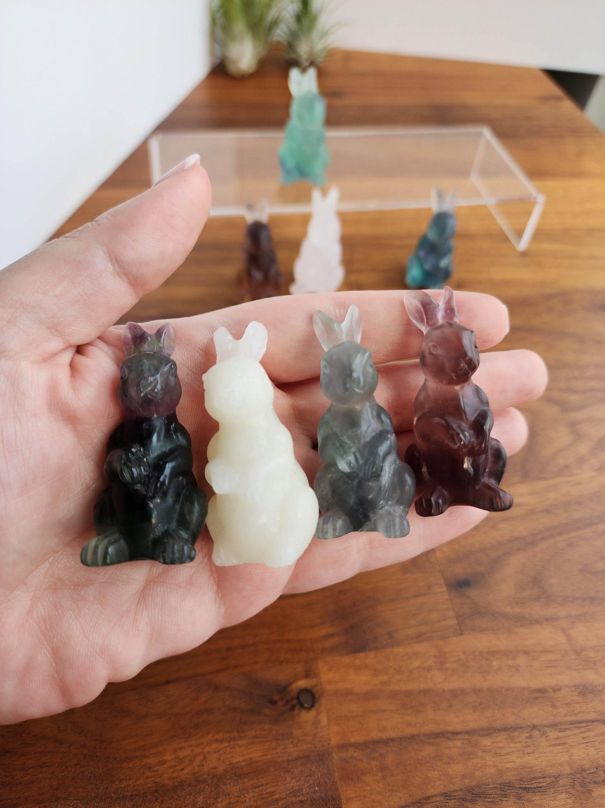 Crystal Bunny Carvings | Crystal Rabbits | Fluorite, Rose & White Quartz | Lucky Rabbits | Choose Your Material!