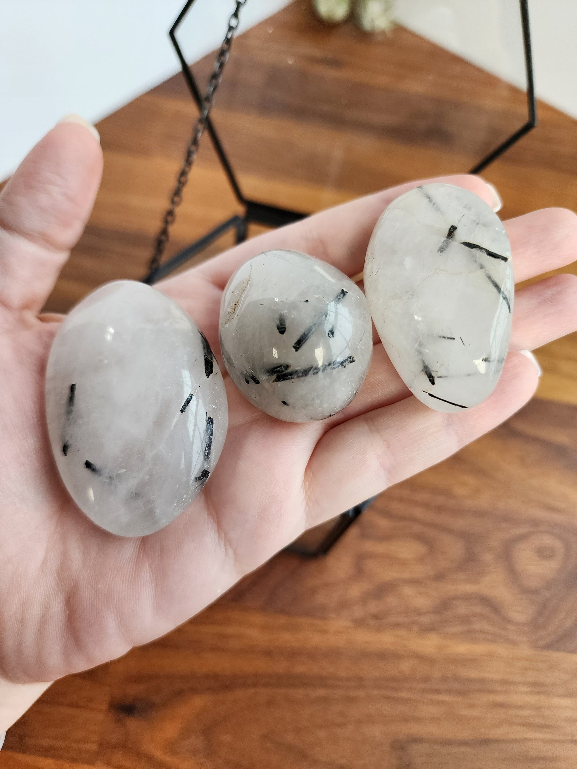 Black Tourmaline in Quartz Palm Stones | Varying Shapes | Large Palms | Intuitively Chosen for you!