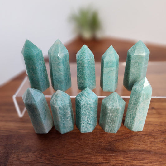 Amazonite Point Tower Spiritual Crystal, Teal Blue Obelisk (Small Size, Natural Stone, Calm Energy)