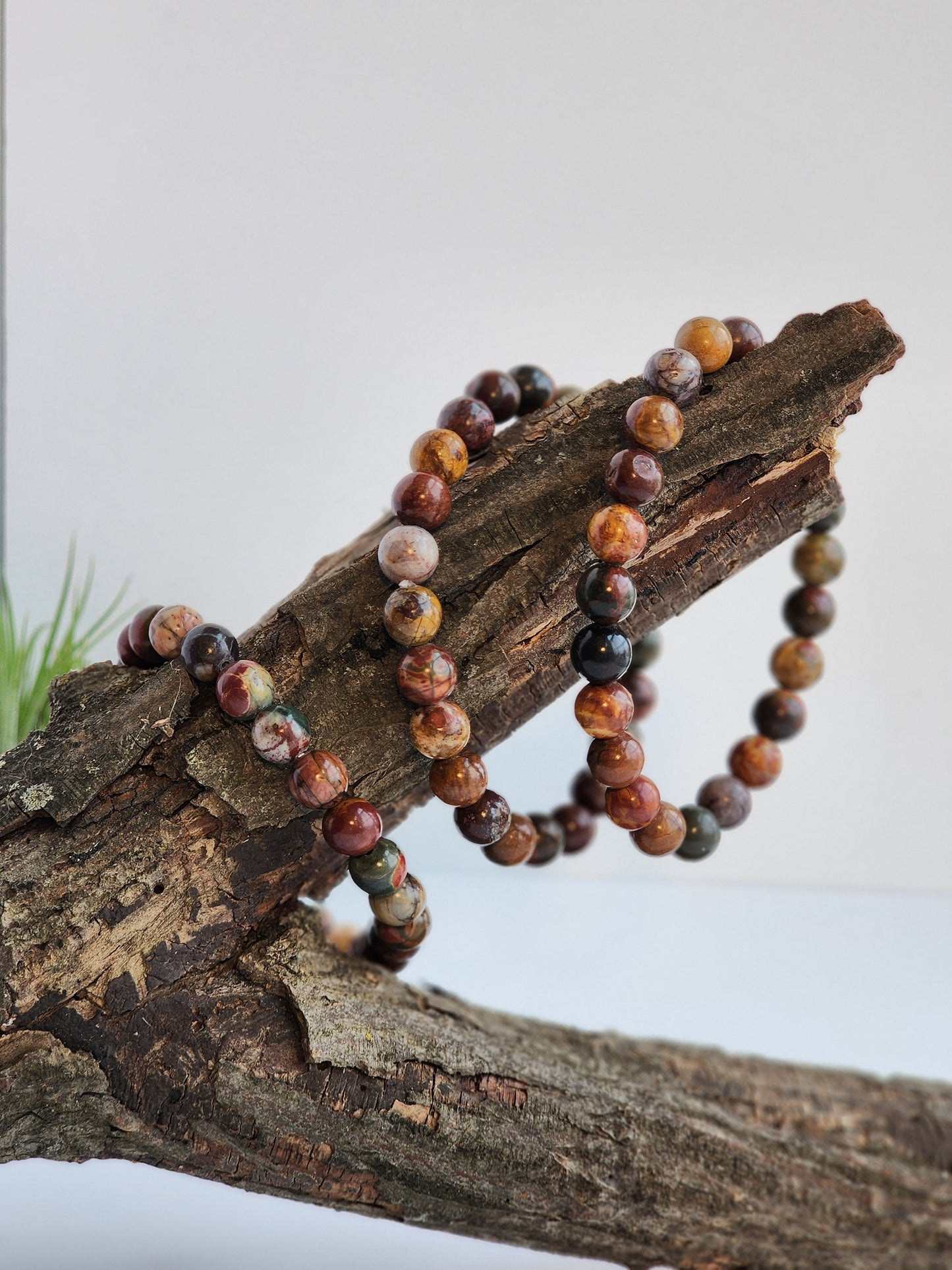 Red Pine Stone Bracelet | Red, Green, Yellow, Natural Color Beands | Stretchy 8MM Crystal Bracelet | Intuitively Chosen