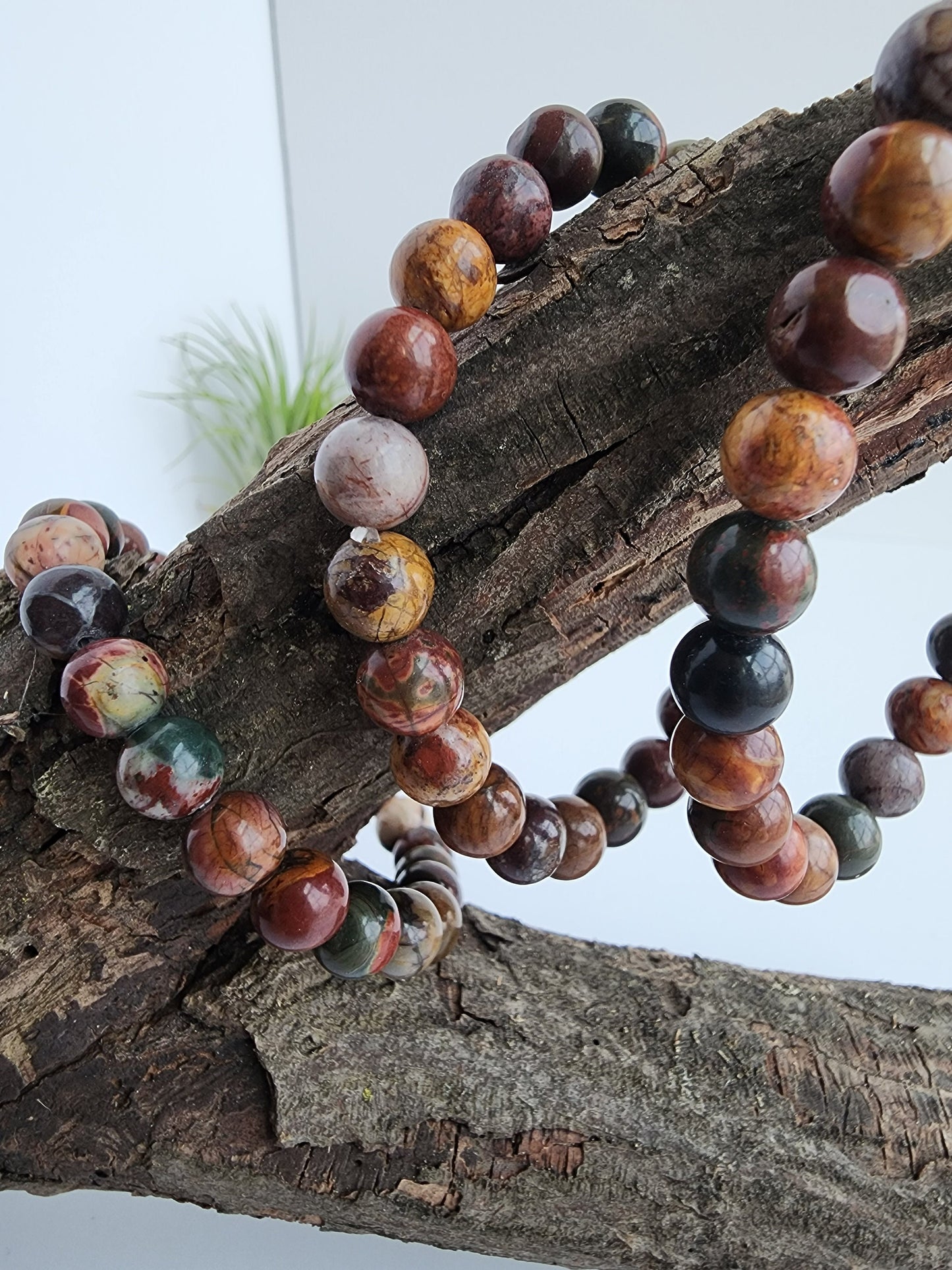 Red Pine Stone Bracelet | Red, Green, Yellow, Natural Color Beands | Stretchy 8MM Crystal Bracelet | Intuitively Chosen