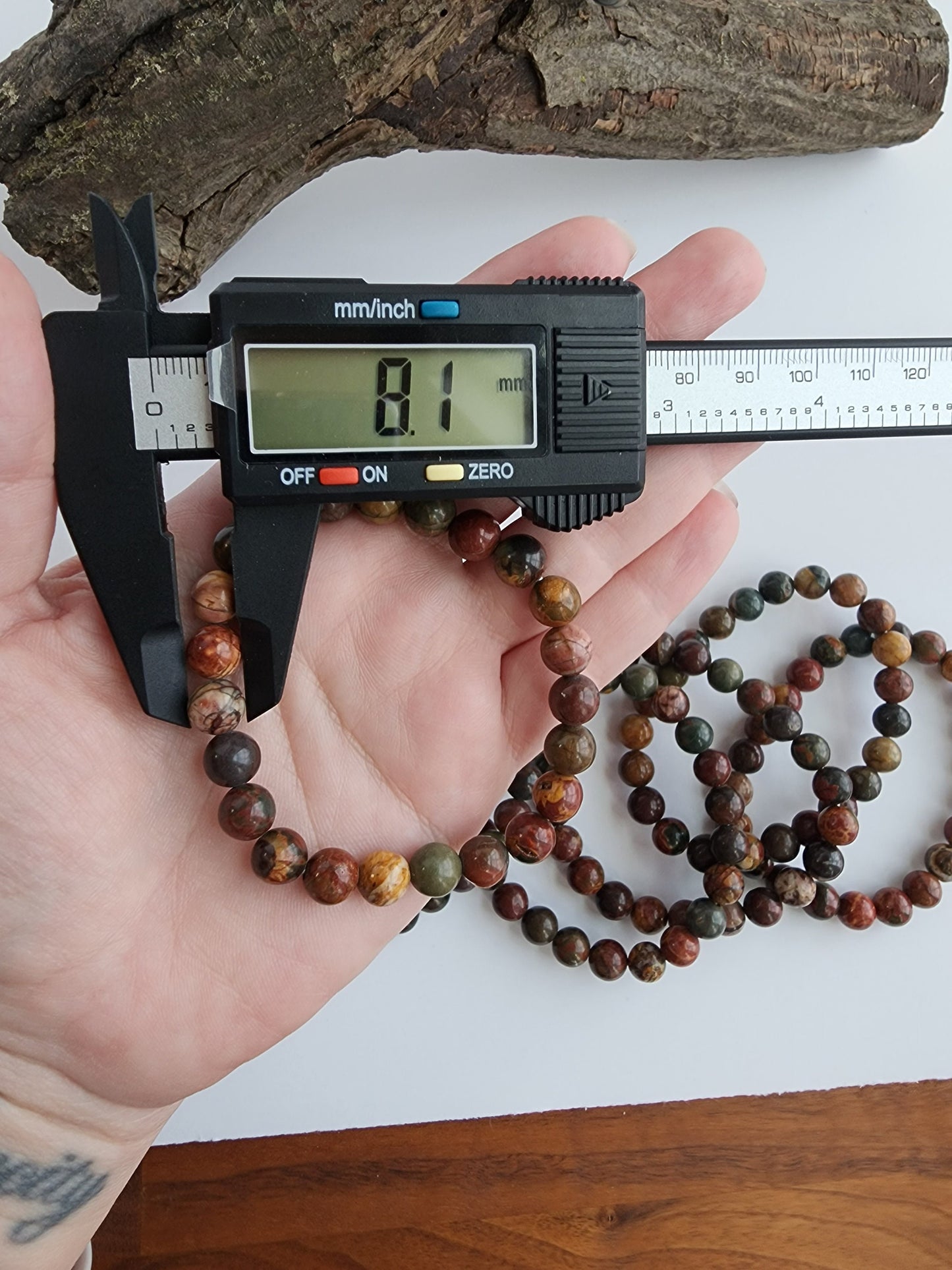 Red Pine Stone Bracelet | Red, Green, Yellow, Natural Color Beands | Stretchy 8MM Crystal Bracelet | Intuitively Chosen