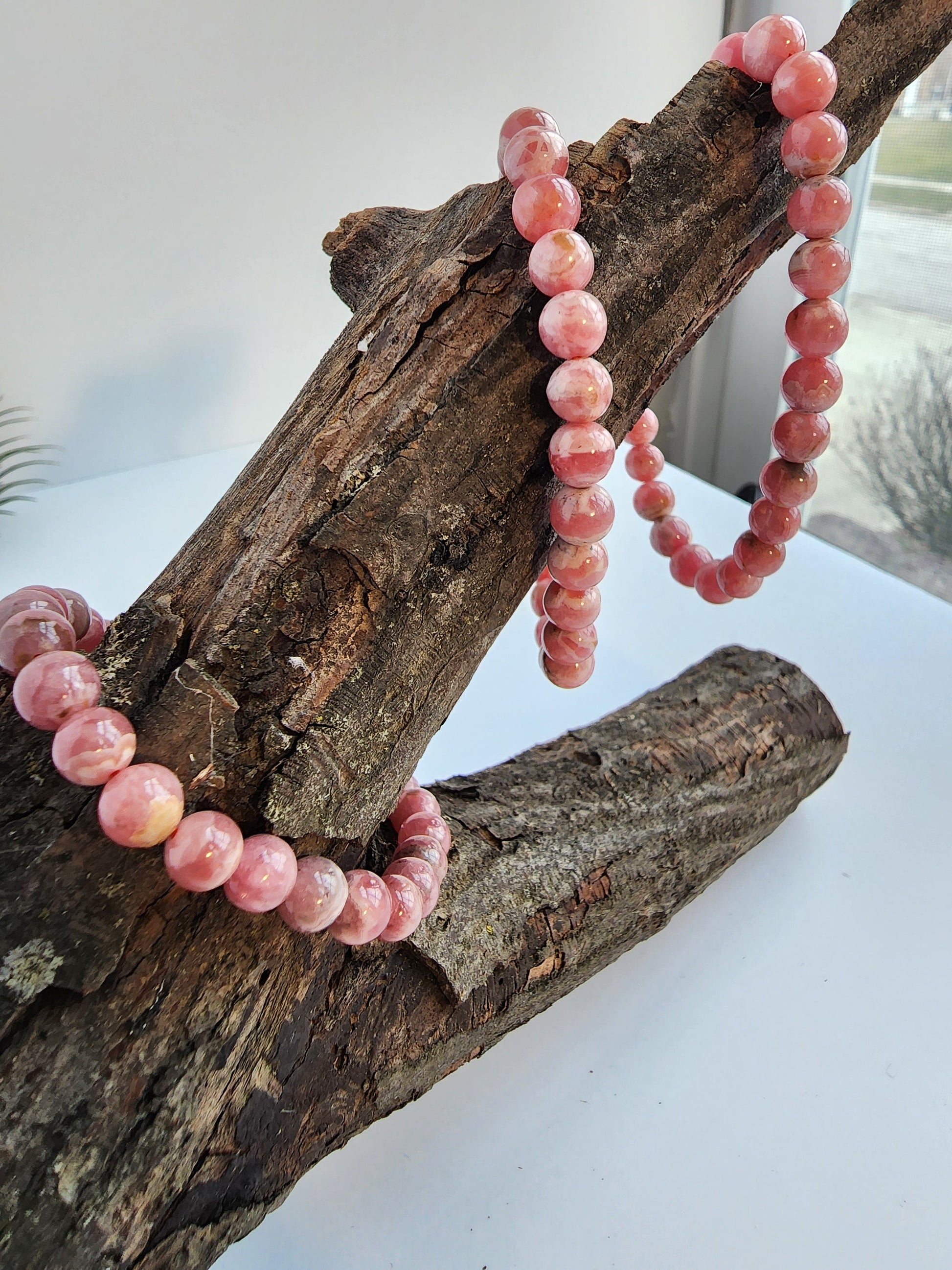 Rhodochrosite Bracelet | 6MM | High Quality Crystal Jewelry | Shades of Pink | Gifts | Valentine or Couples | Crystals for Self Love & Hope